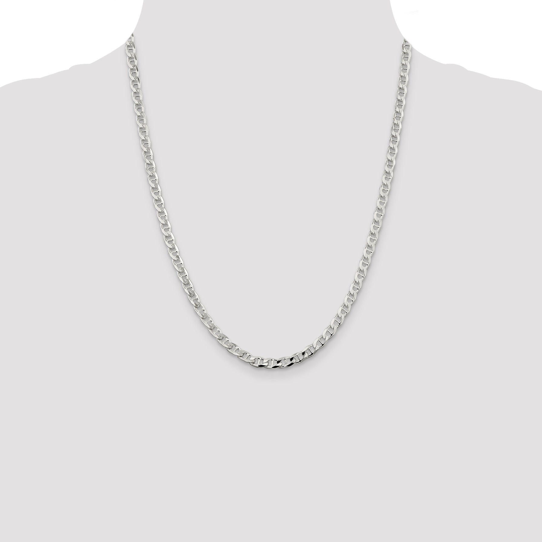 Sterling Silver 4.65mm Diamond-Cut Flat Anchor Curb Chain