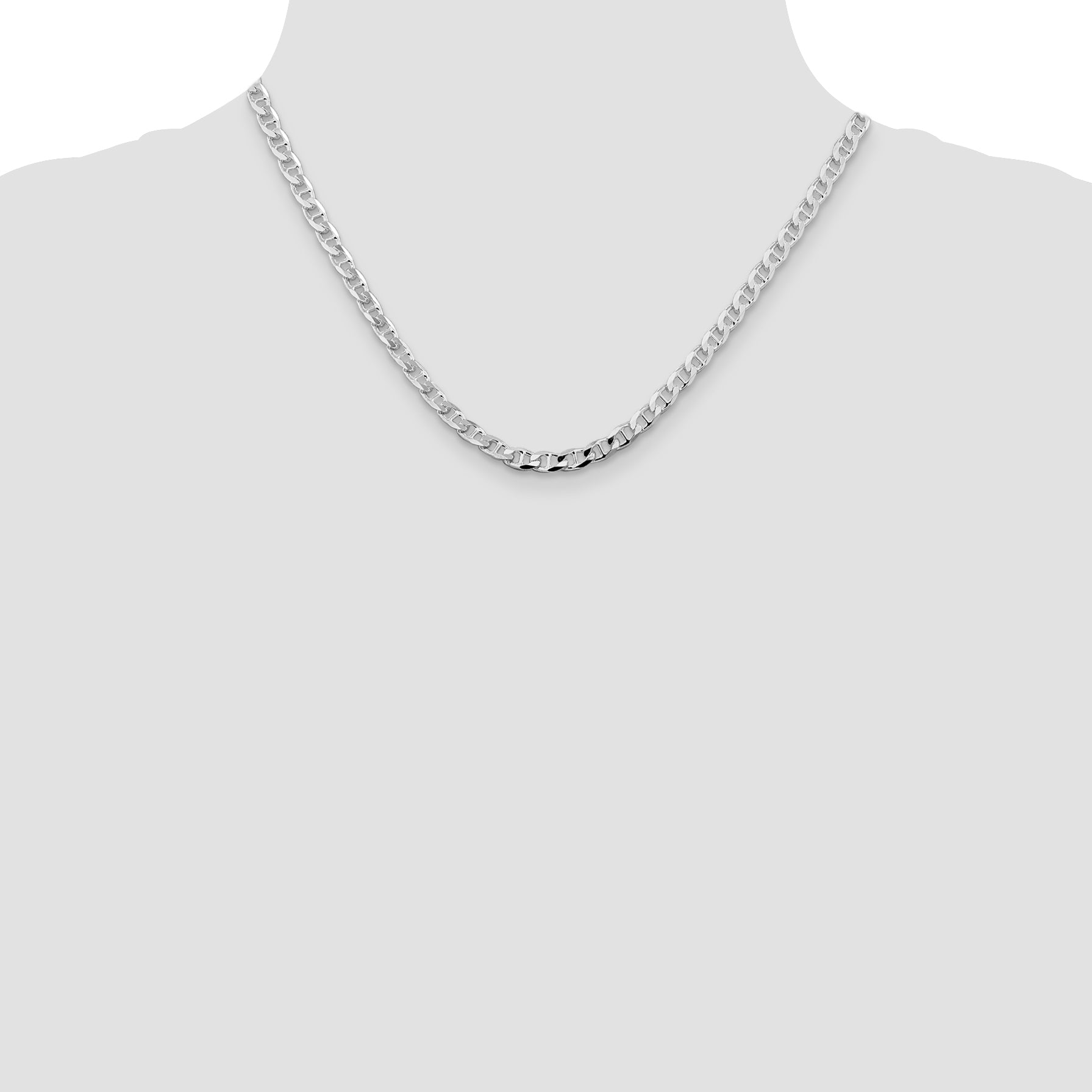 Sterling Silver Rhodium-plated 4.65mm D/C Flat Anchor Curb Chain