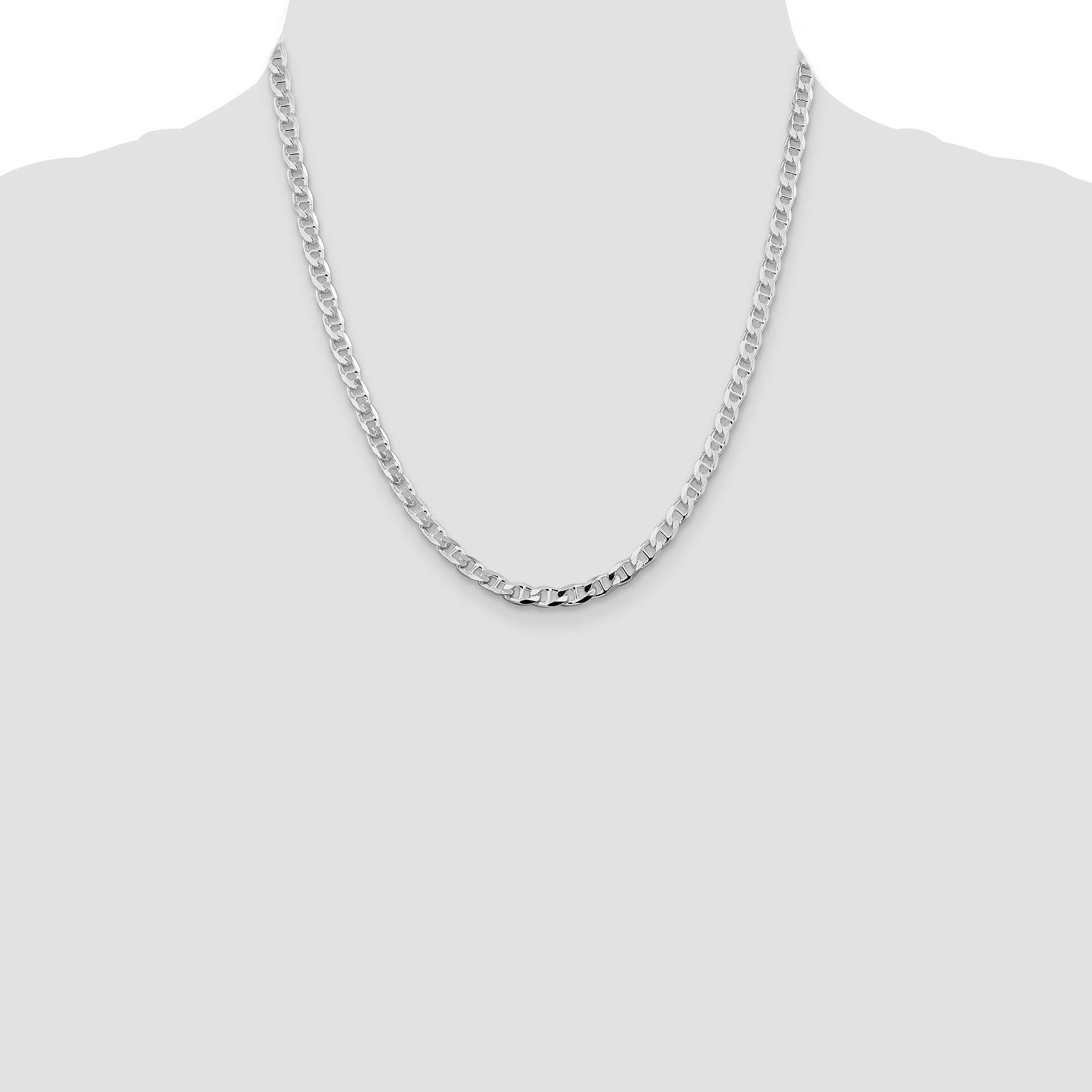 Sterling Silver Rhodium-plated 4.65mm D/C Flat Anchor Curb Chain
