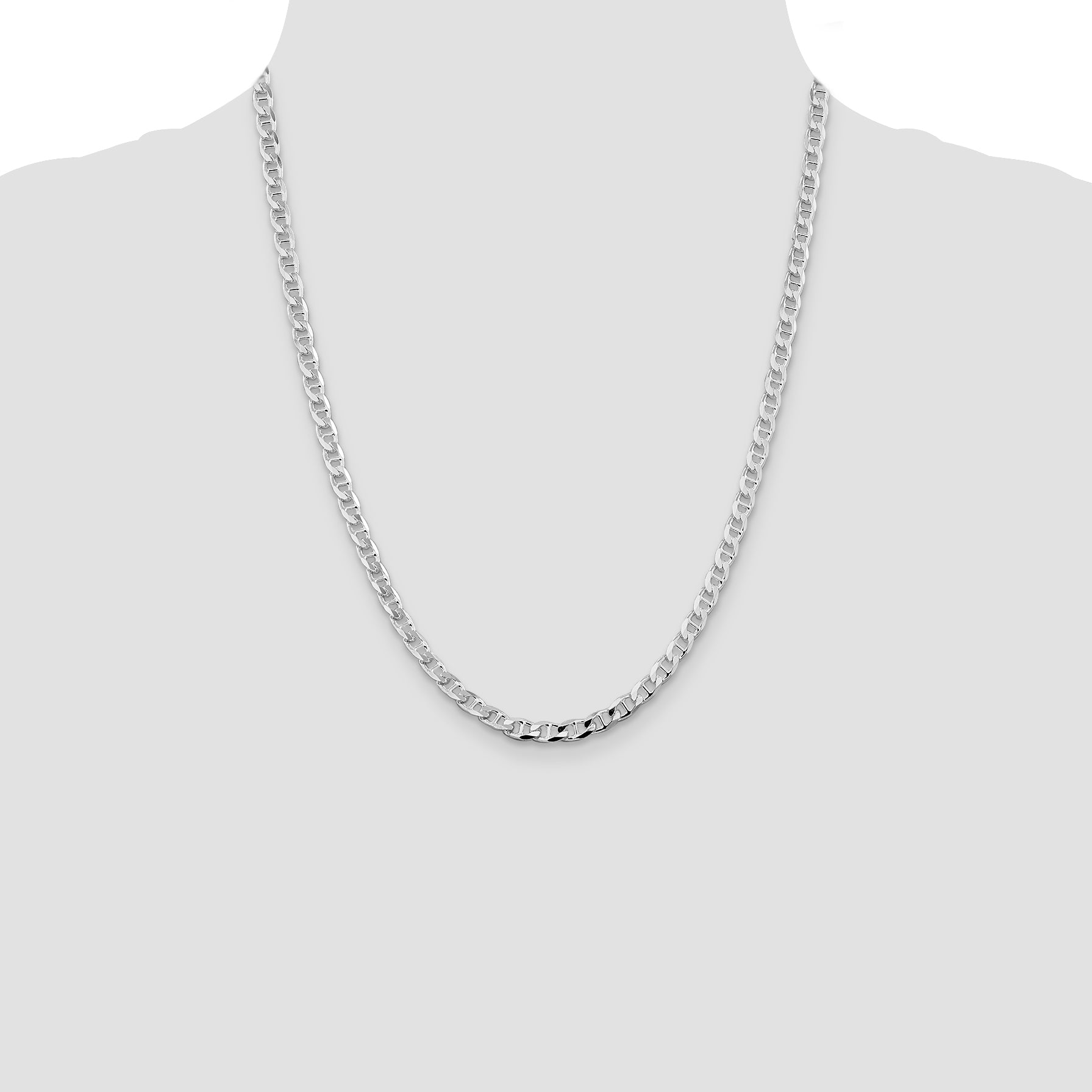 Sterling Silver Rhodium-plated 4.65mm D/C Flat Anchor Curb Chain