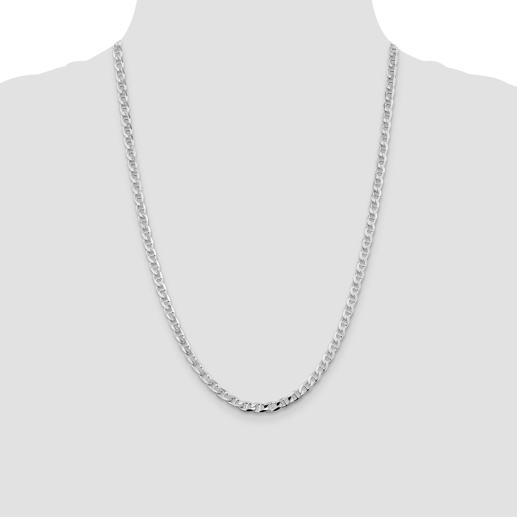 Sterling Silver Rhodium-plated 4.65mm D/C Flat Anchor Curb Chain