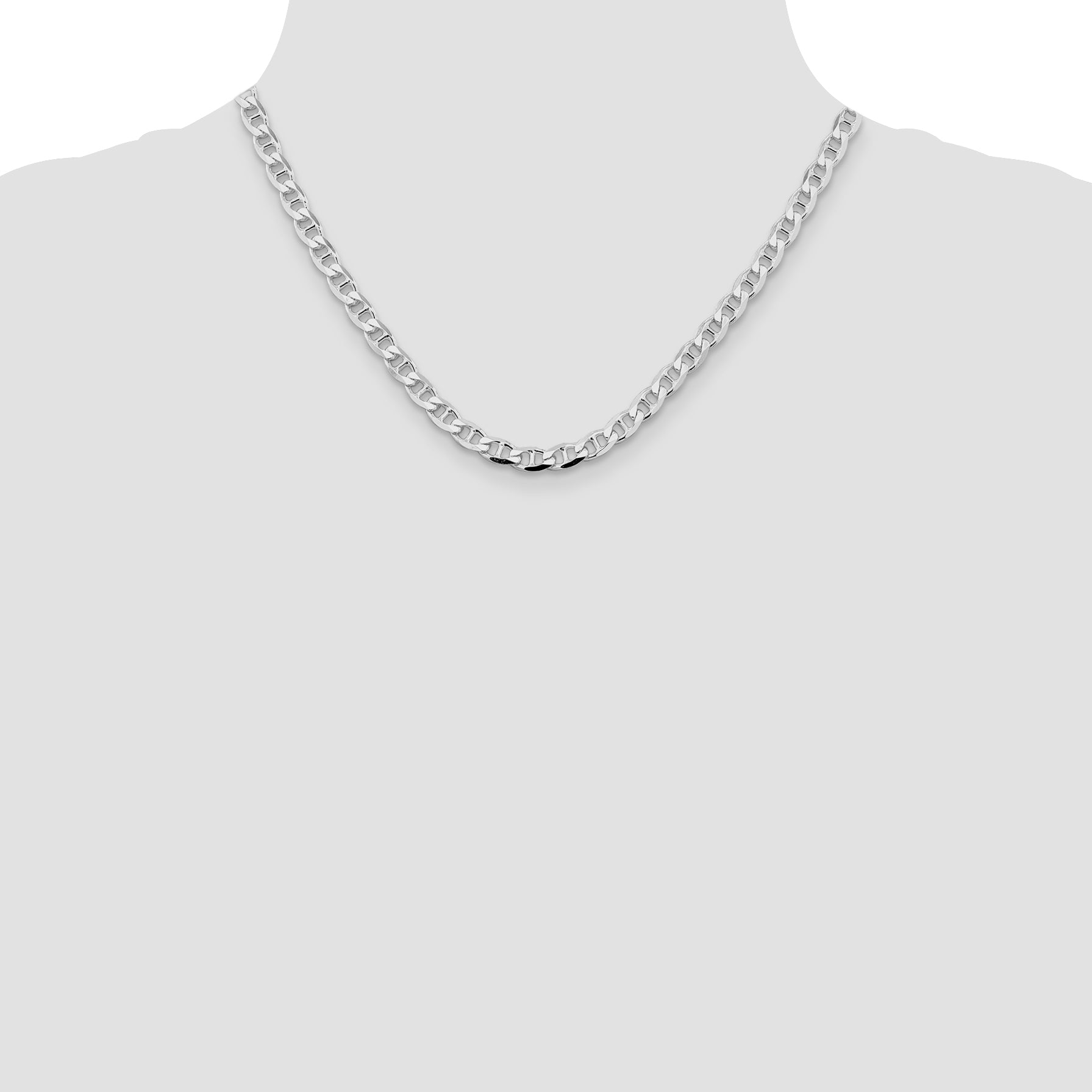 Sterling Silver Rhodium-plated 5.7mm D/C Flat Anchor Curb Chain