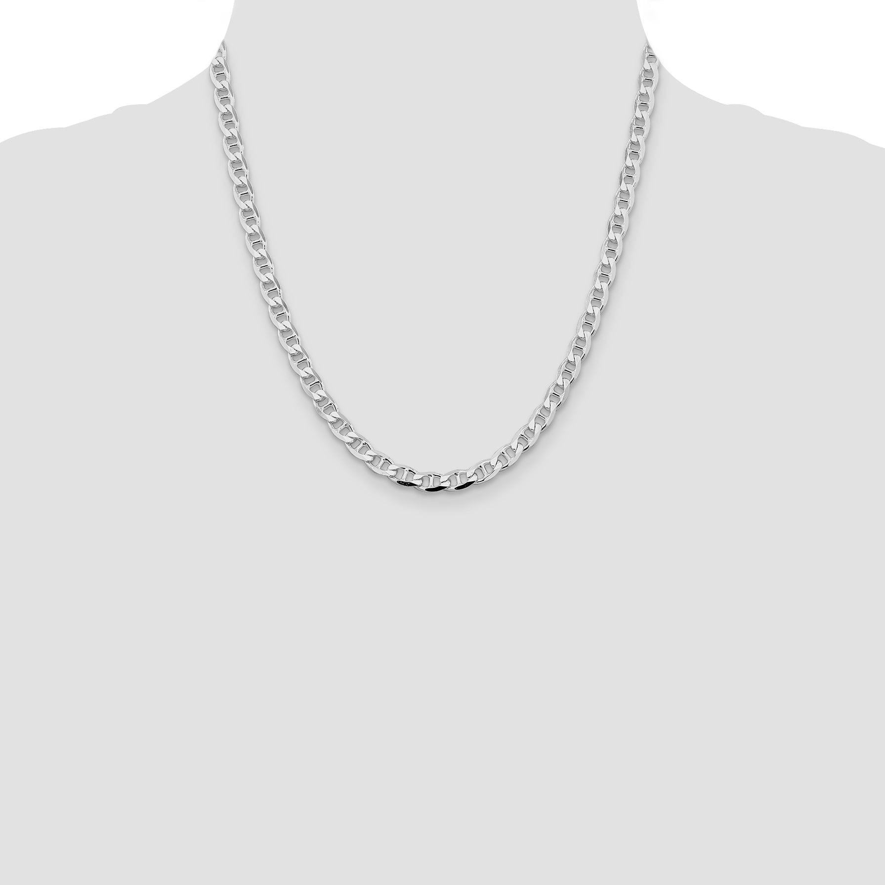 Sterling Silver Rhodium-plated 5.7mm D/C Flat Anchor Curb Chain