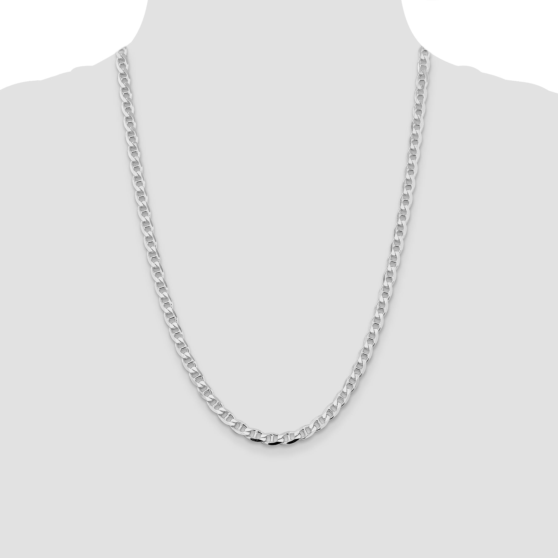 Sterling Silver Rhodium-plated 5.7mm D/C Flat Anchor Curb Chain