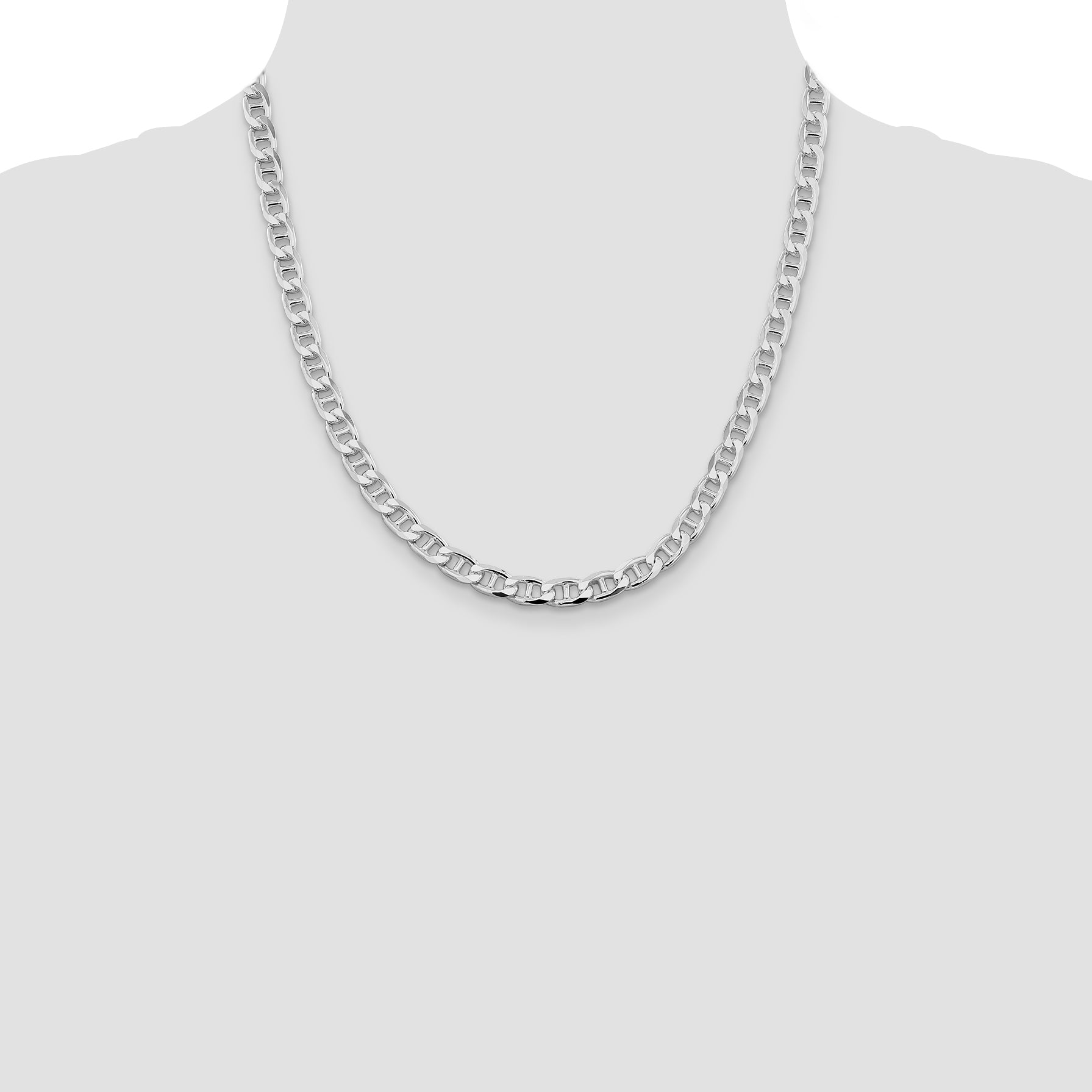 Sterling Silver Rhodium-plated 6.5mm D/C Flat Anchor Curb Chain