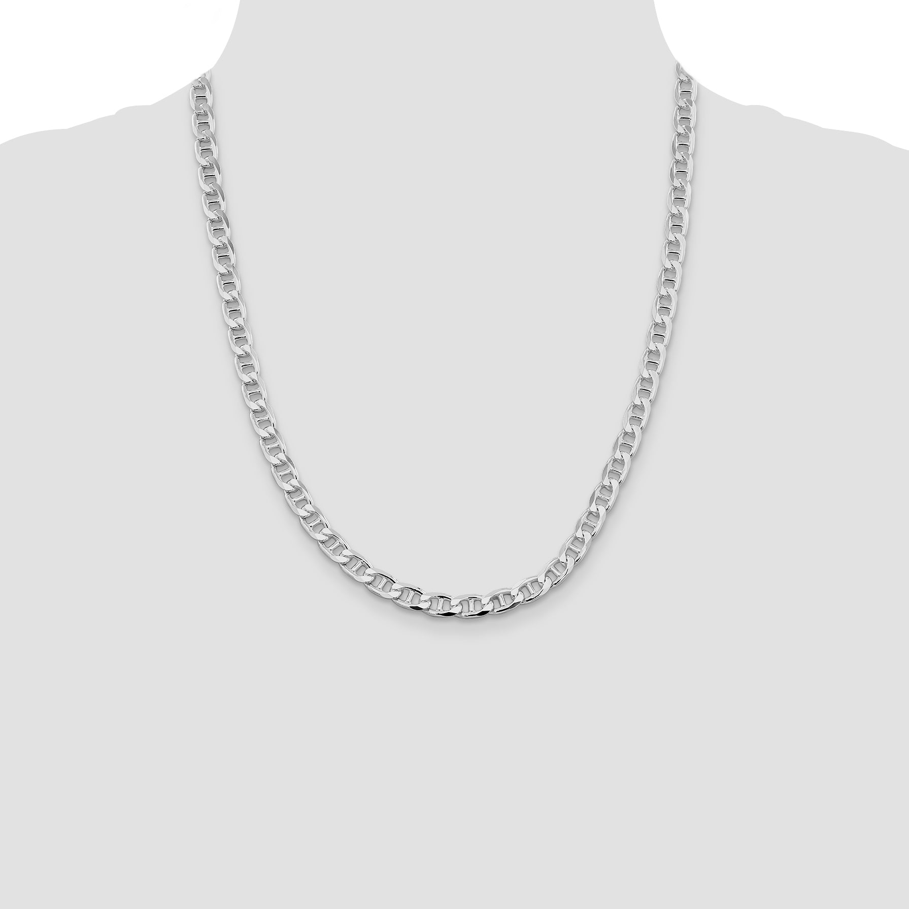 Sterling Silver Rhodium-plated 6.5mm D/C Flat Anchor Curb Chain