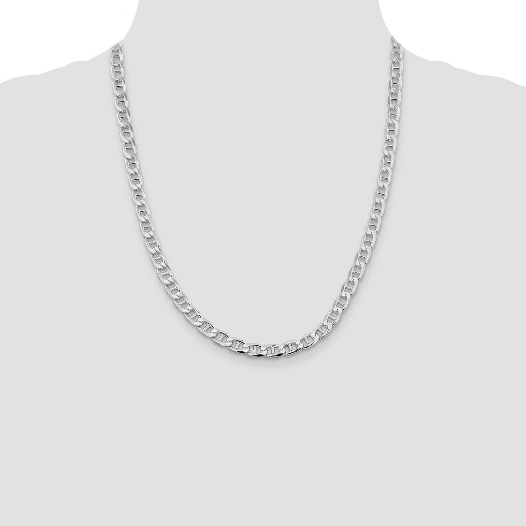 Sterling Silver Rhodium-plated 6.5mm D/C Flat Anchor Curb Chain