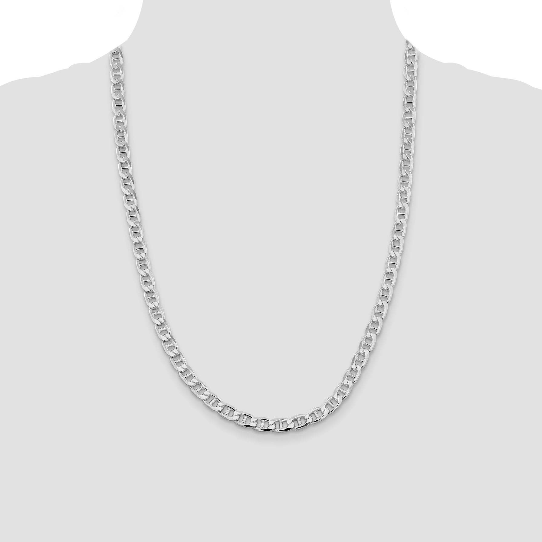 Sterling Silver Rhodium-plated 6.5mm D/C Flat Anchor Curb Chain