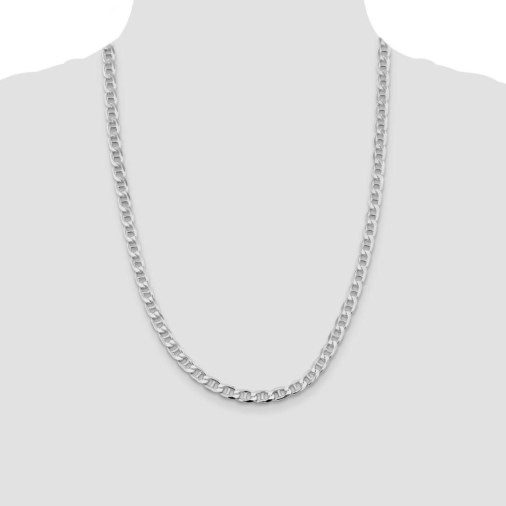 Sterling Silver Rhodium-plated 6.5mm D/C Flat Anchor Curb Chain