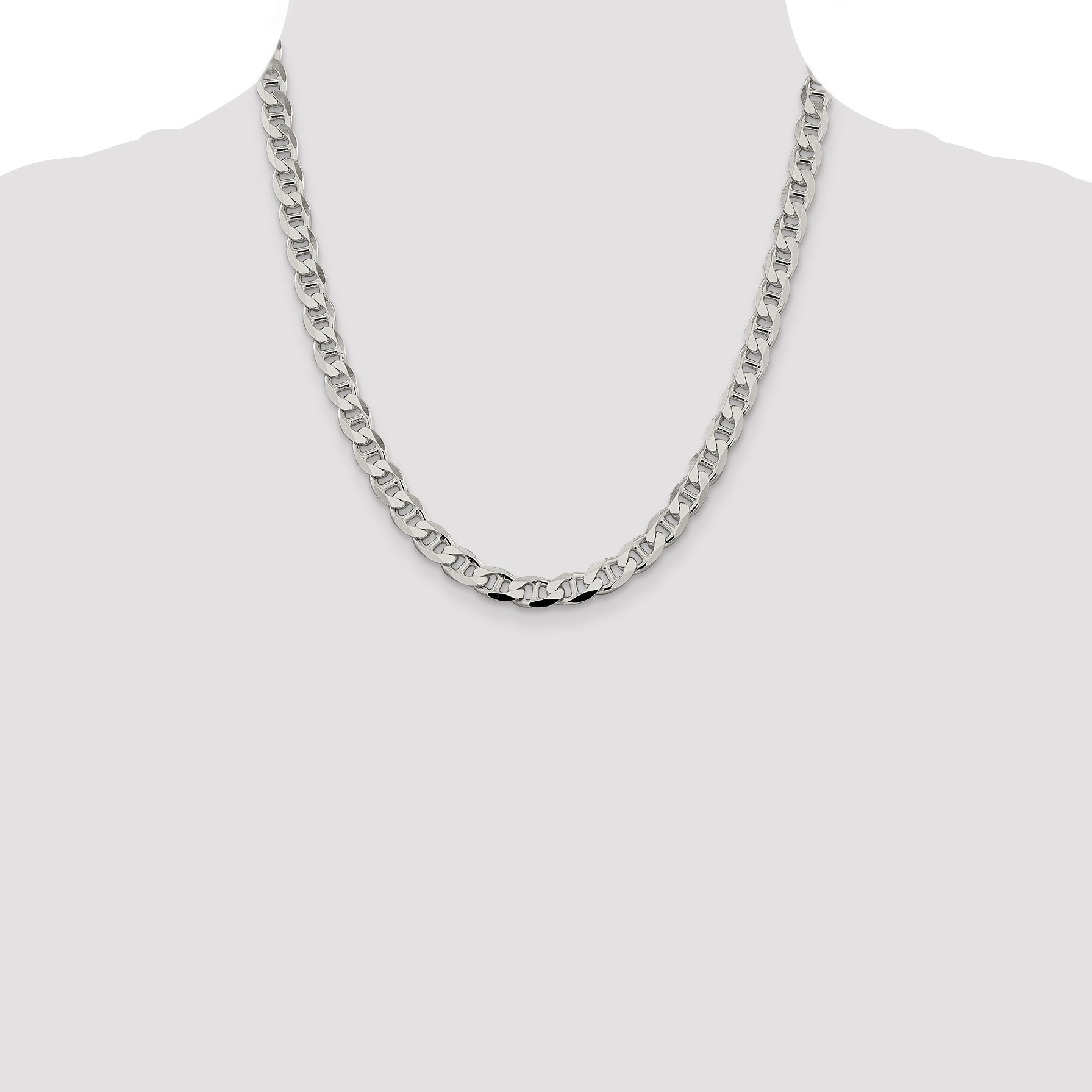 Sterling Silver 7.4mm D/C Flat Anchor Curb Chain