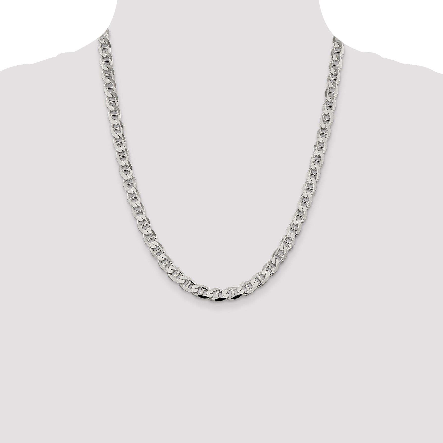 Sterling Silver 7.4mm D/C Flat Anchor Curb Chain