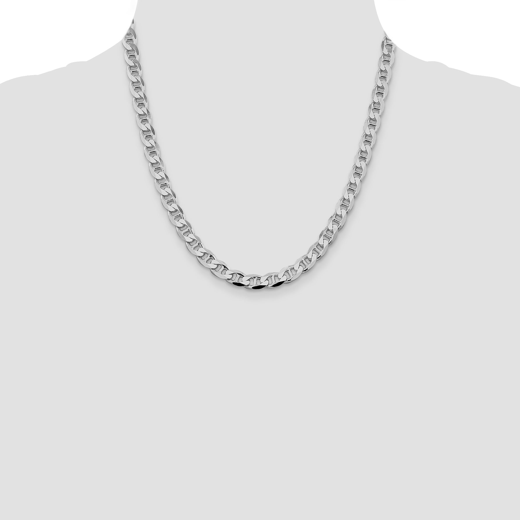 Sterling Silver Rhodium-plated 7.4mm D/C Flat Anchor Curb Chain