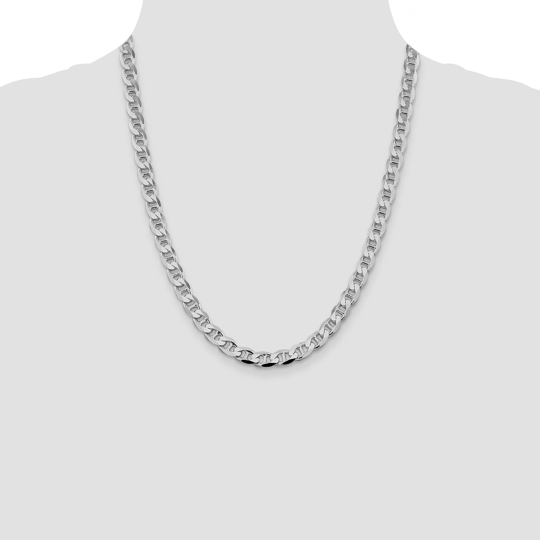 Sterling Silver Rhodium-plated 7.4mm D/C Flat Anchor Curb Chain