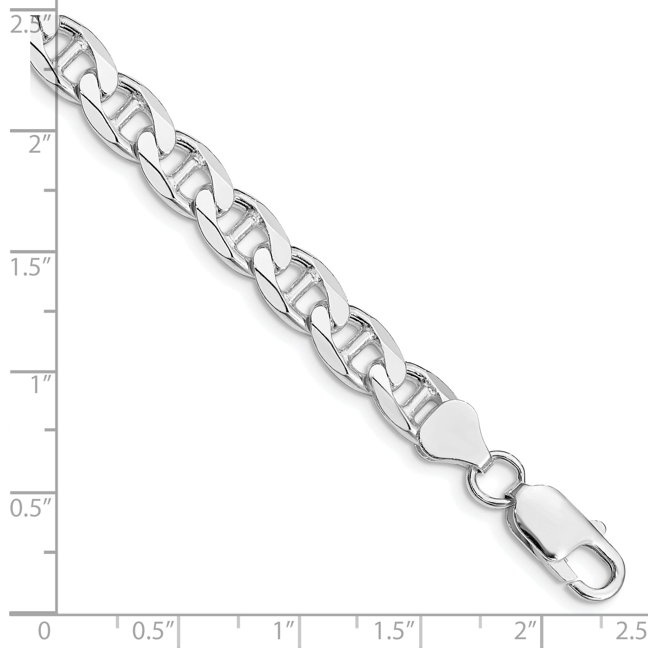 Sterling Silver Rhodium-plated 7.4mm D/C Flat Anchor Curb Chain