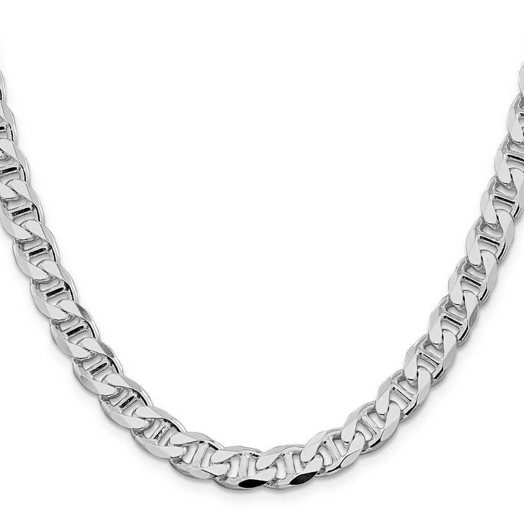 Sterling Silver Rhodium-plated 8.25mm D/C Flat Anchor Curb Chain