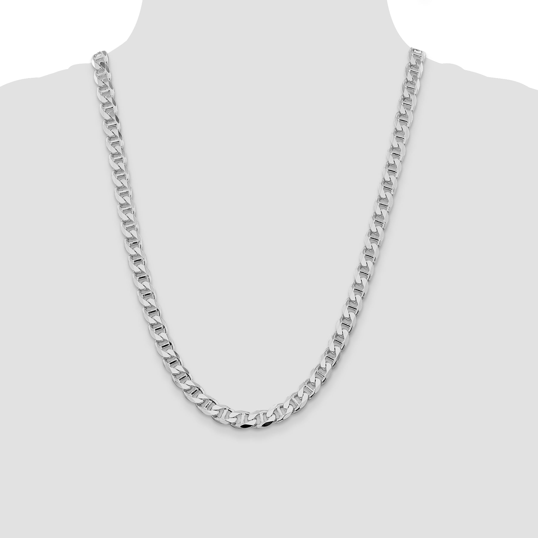Sterling Silver Rhodium-plated 8.25mm D/C Flat Anchor Curb Chain