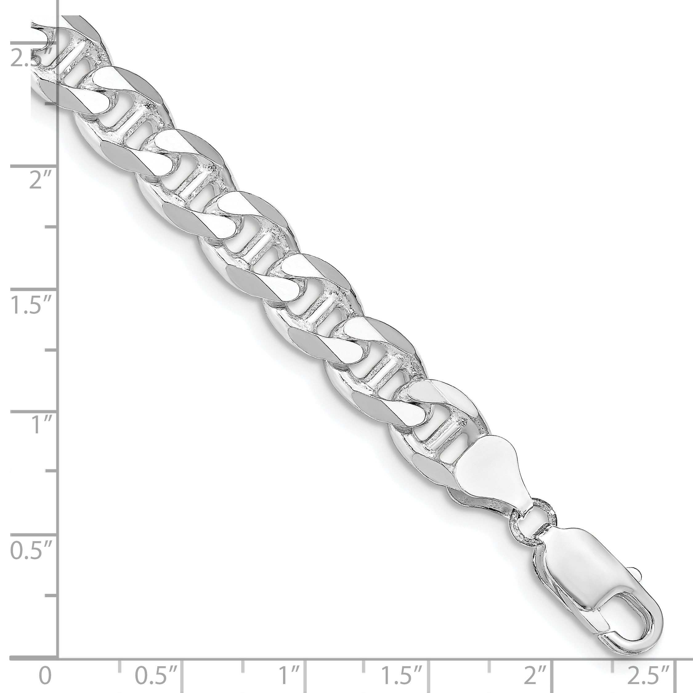 Sterling Silver Rhodium-plated 8.25mm D/C Flat Anchor Curb Chain