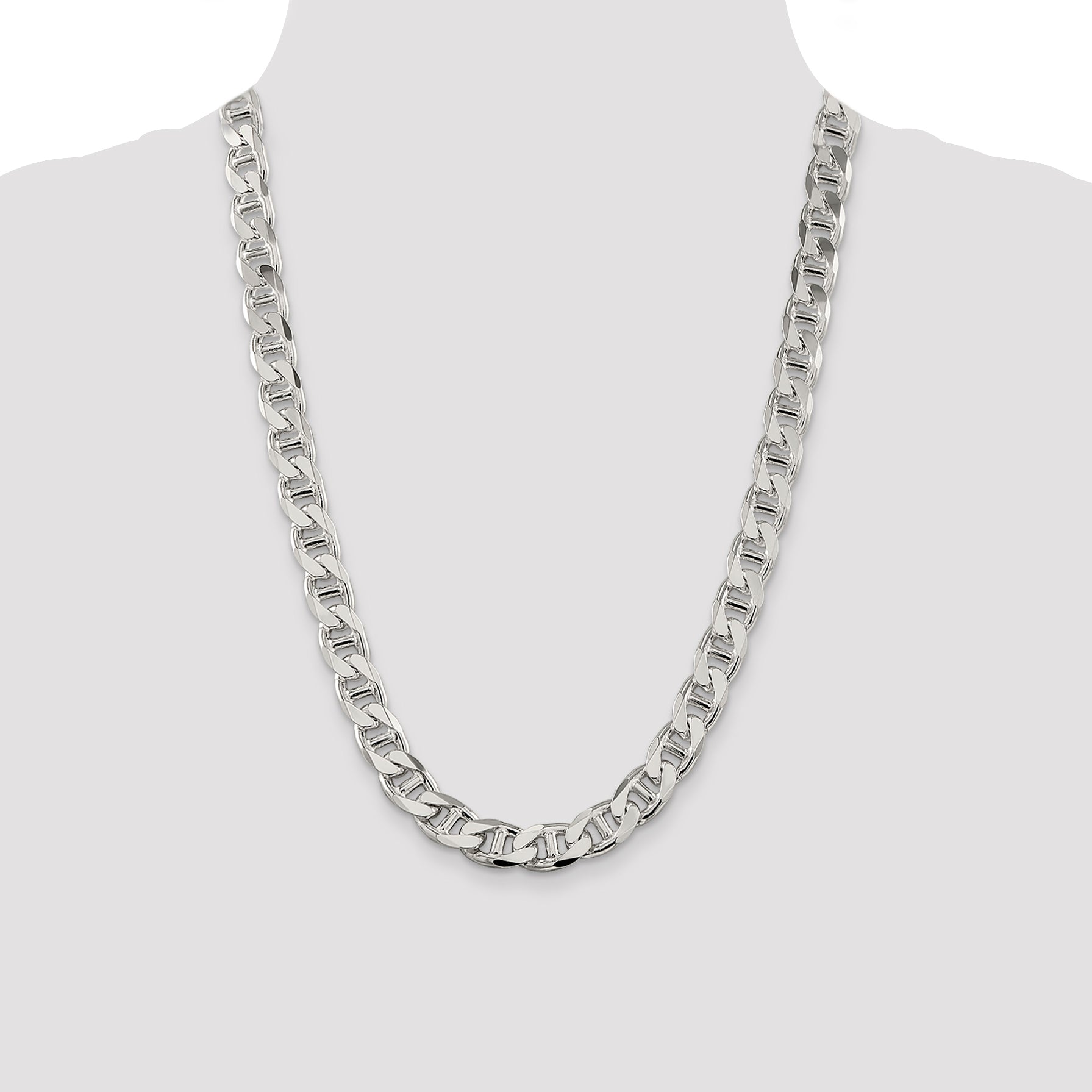 Sterling Silver 10.8mm D/C Flat Anchor Curb Chain