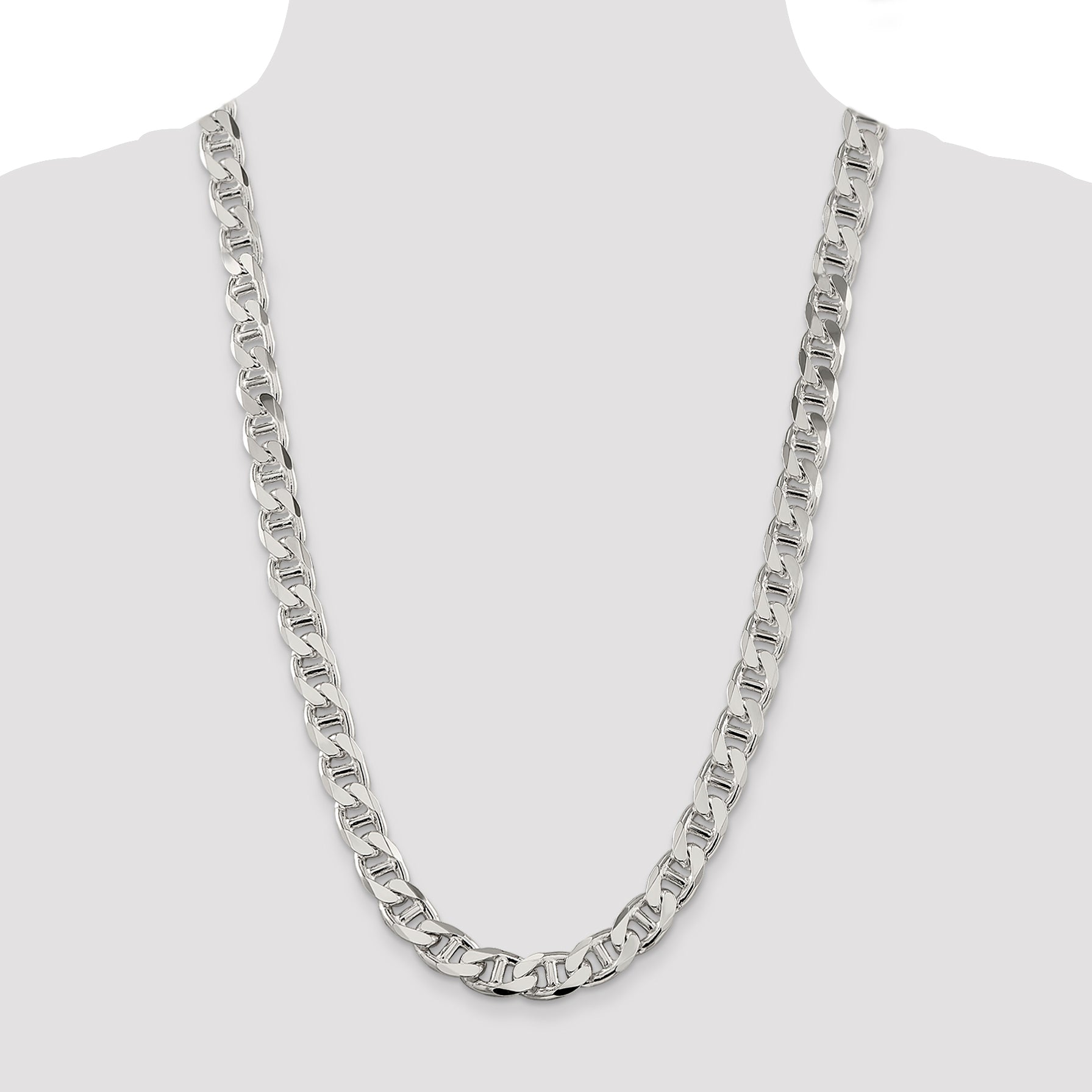 Sterling Silver 10.8mm D/C Flat Anchor Curb Chain