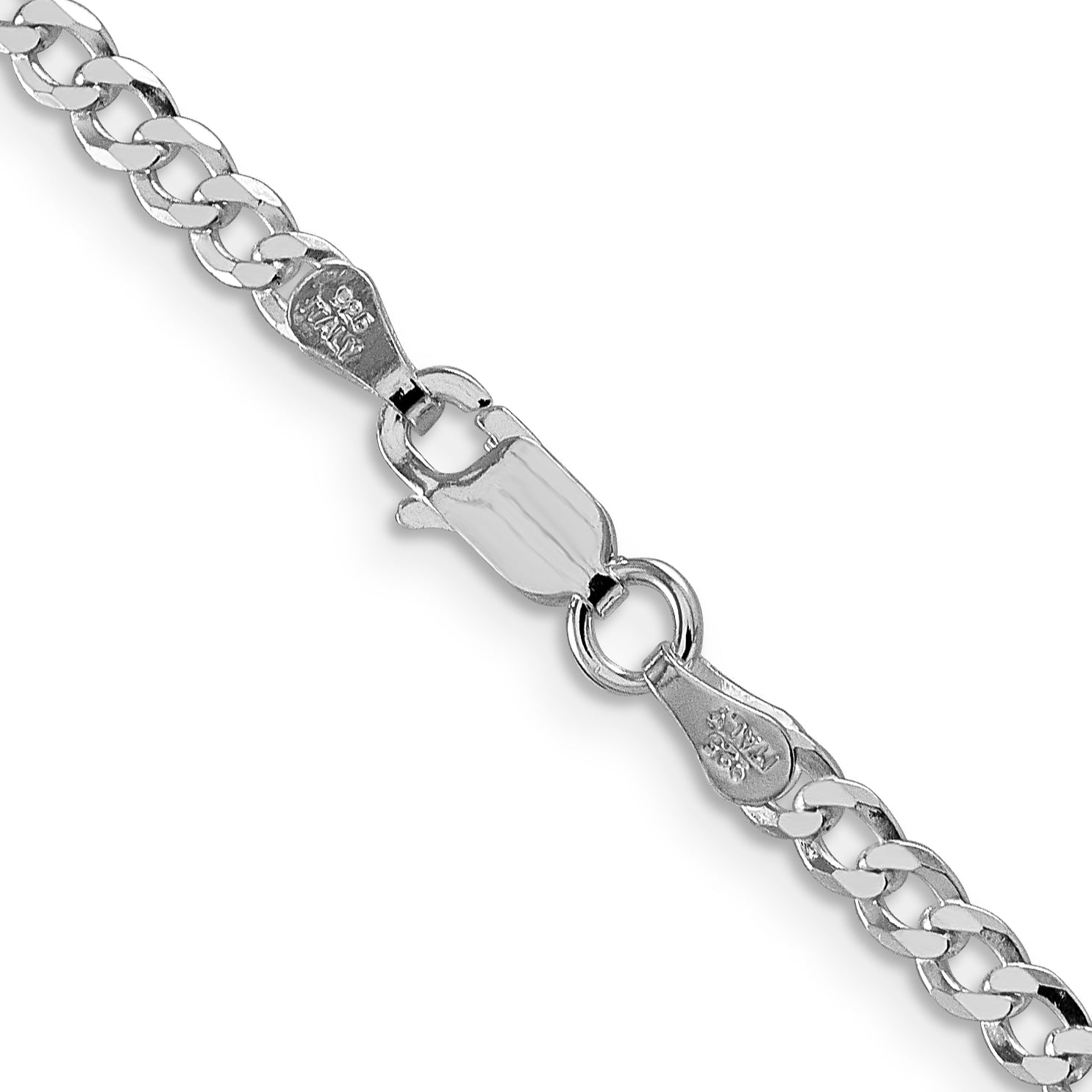 Sterling Silver Rhodium-plated 3.2mm Beveled Curb Chain