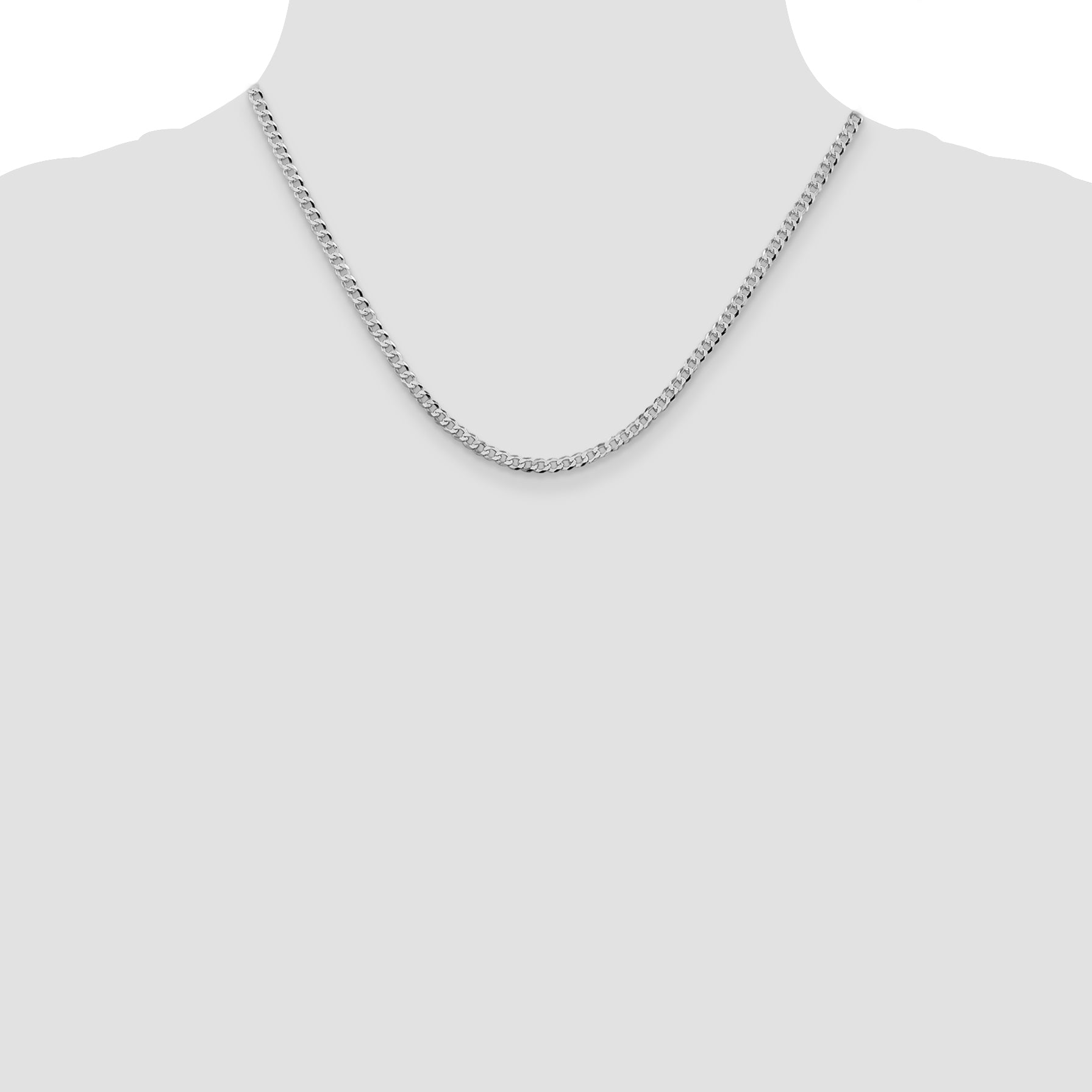 Sterling Silver Rhodium-plated 3.2mm Beveled Curb Chain