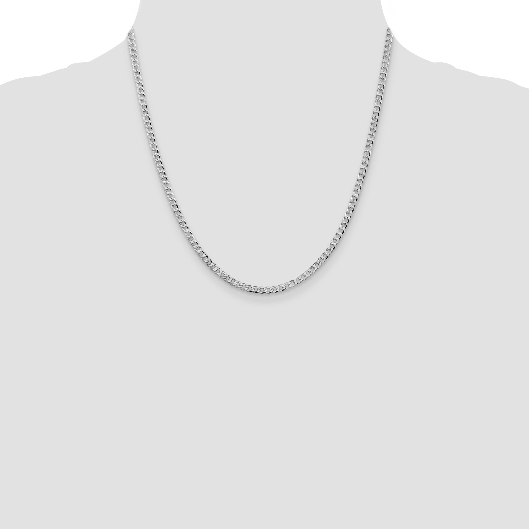 Sterling Silver Rhodium-plated 3.2mm Beveled Curb Chain