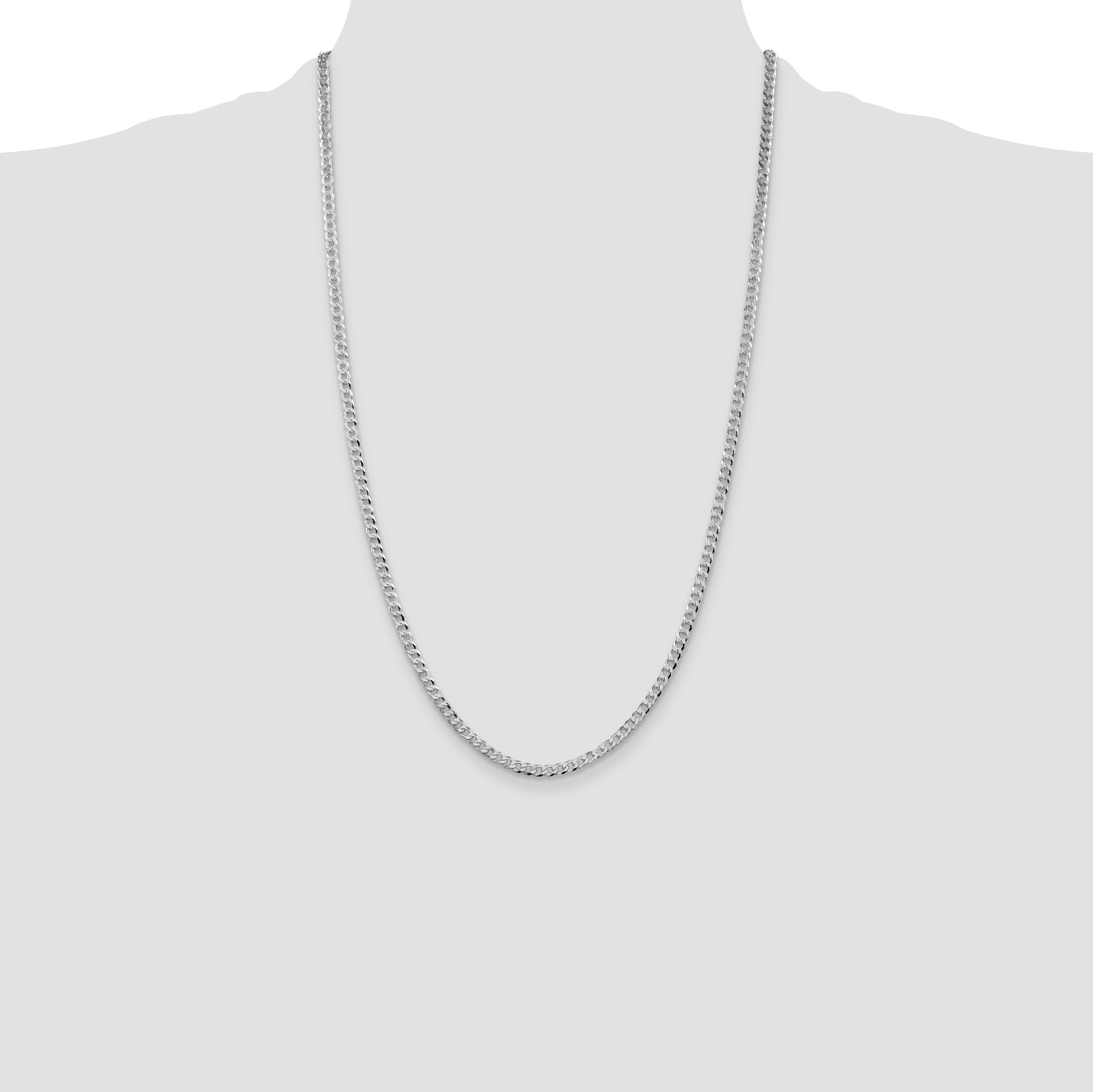 Sterling Silver Rhodium-plated 3.2mm Beveled Curb Chain