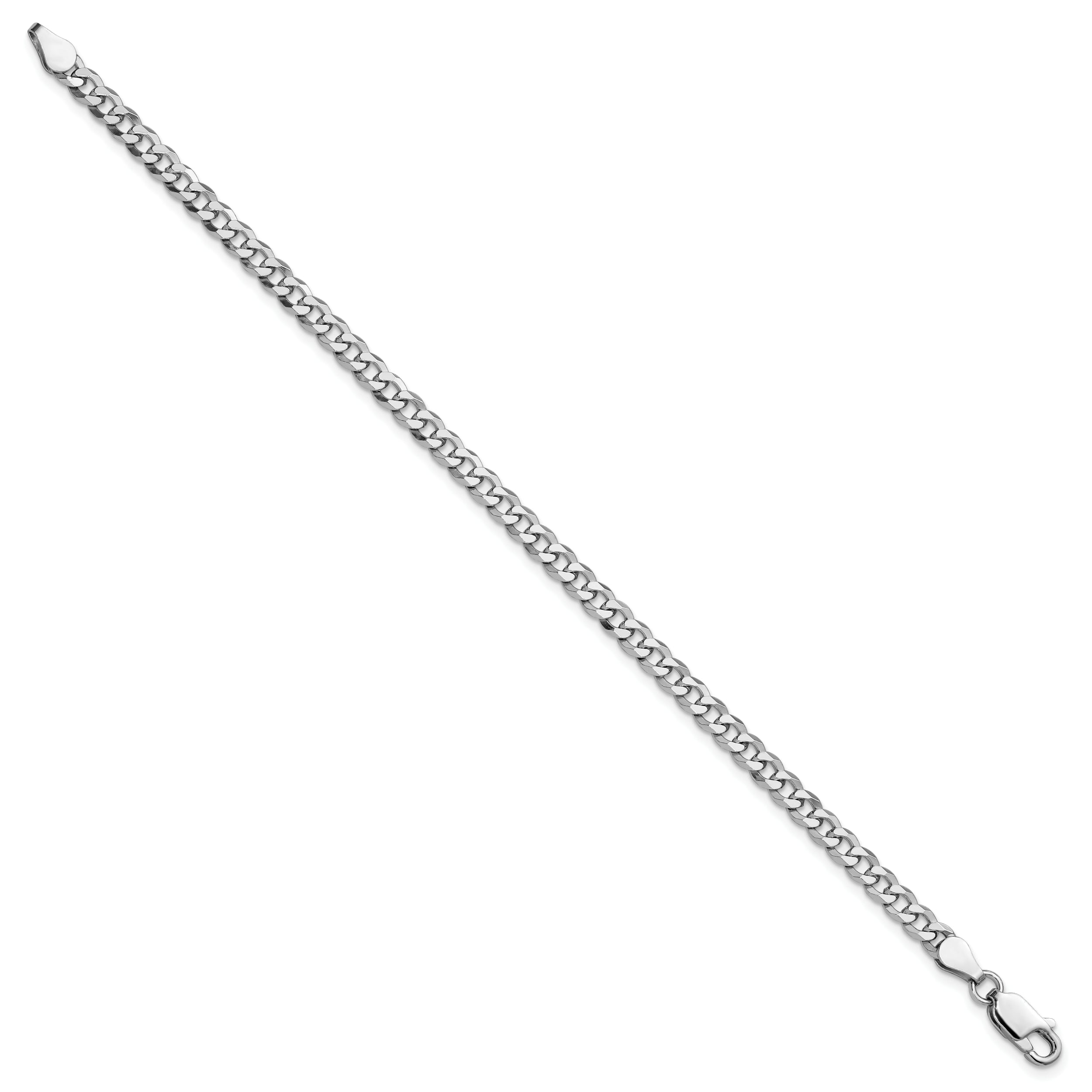 Sterling Silver Rhodium-plated 4mm Beveled Curb Chain