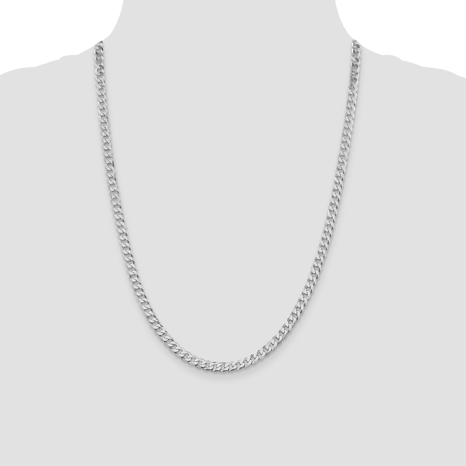 Sterling Silver Rhodium-plated 5mm Beveled Curb Chain