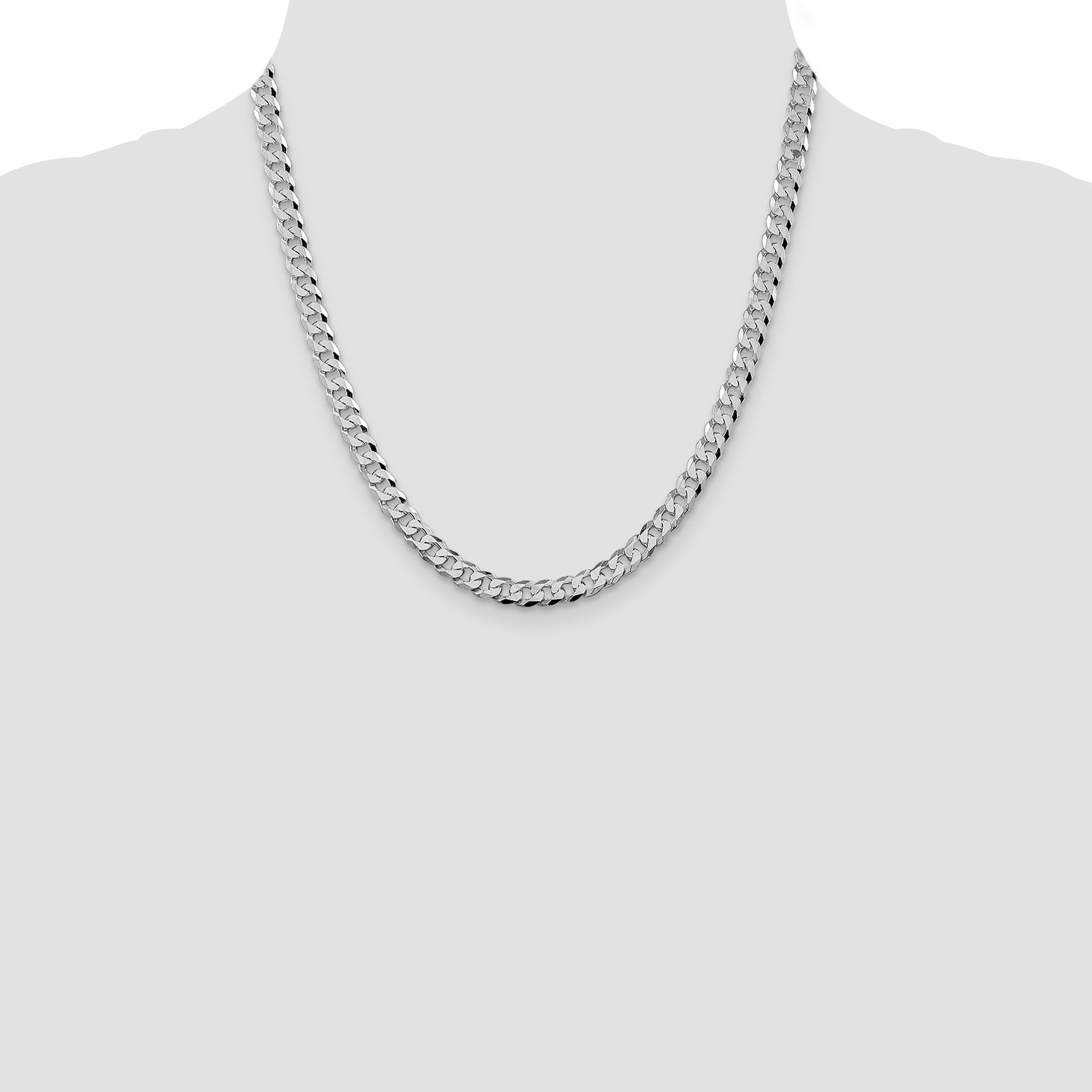 Sterling Silver Rhodium-Plated 6mm Beveled Curb Chain - 22