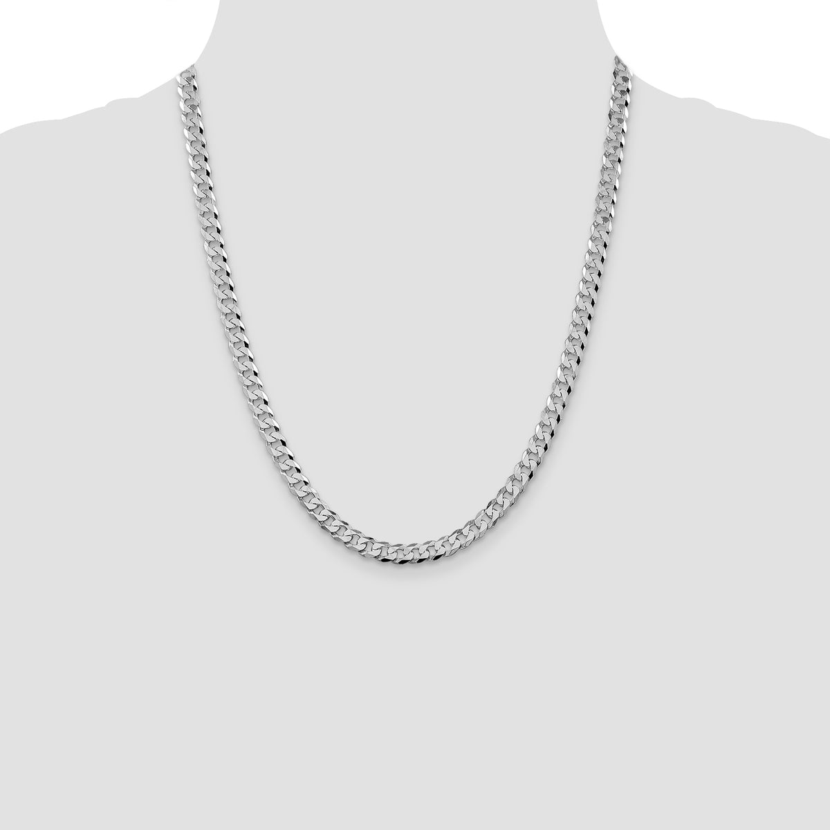 Rhodium-Plated Beveled Curb Chain in Sterling Silver, 6mm, 8–28 Inch - Sophia Jewelers