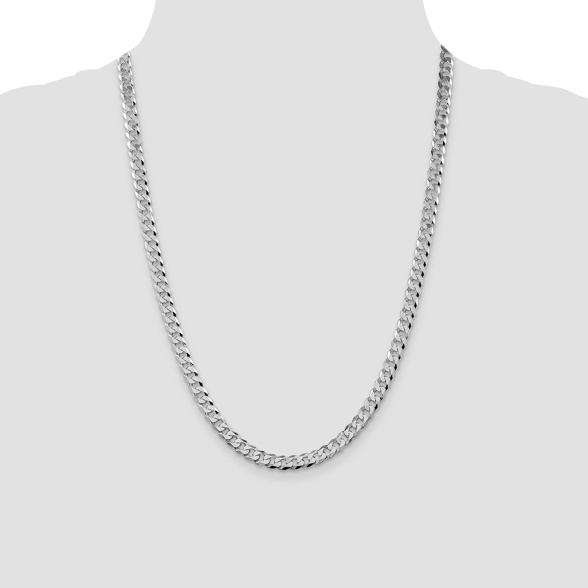 Rhodium-Plated Beveled Curb Chain in Sterling Silver, 6mm, 8–28 Inch - Sophia Jewelers