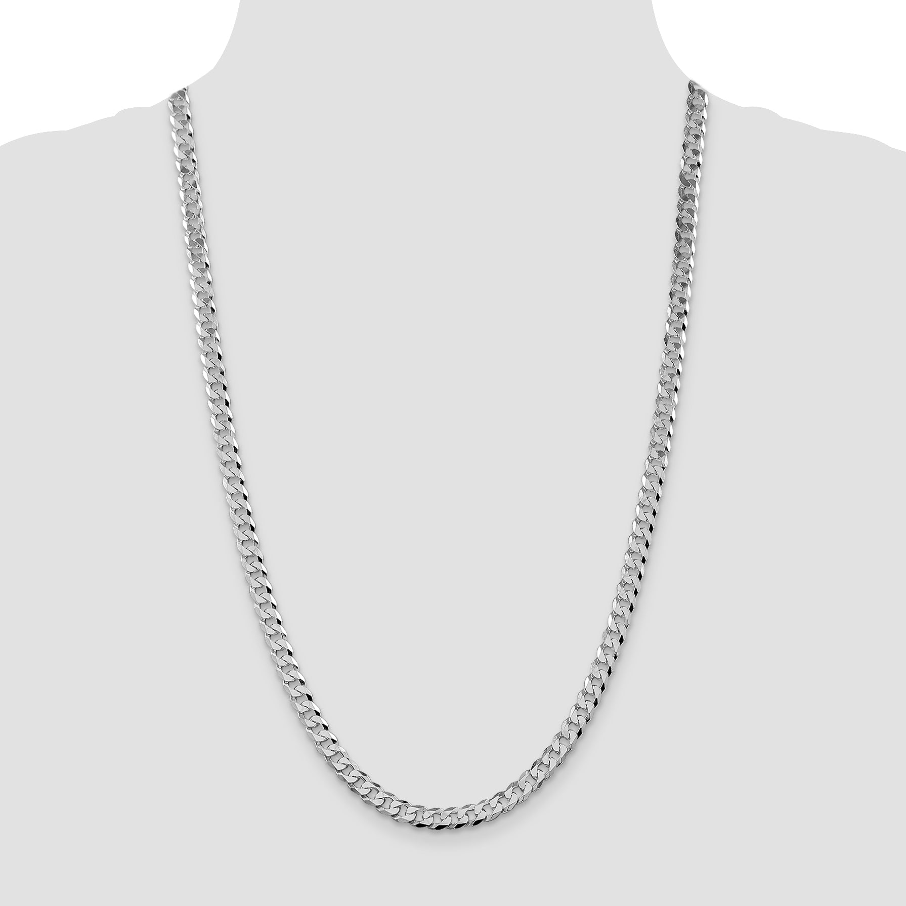 Sterling Silver Rhodium-Plated 6mm Beveled Curb Chain - 22