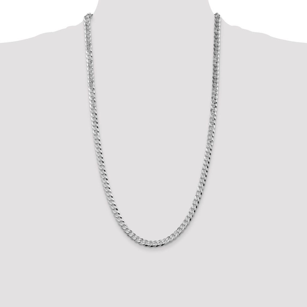 Rhodium-Plated Beveled Curb Chain in Sterling Silver, 6mm, 8–28 Inch - Sophia Jewelers
