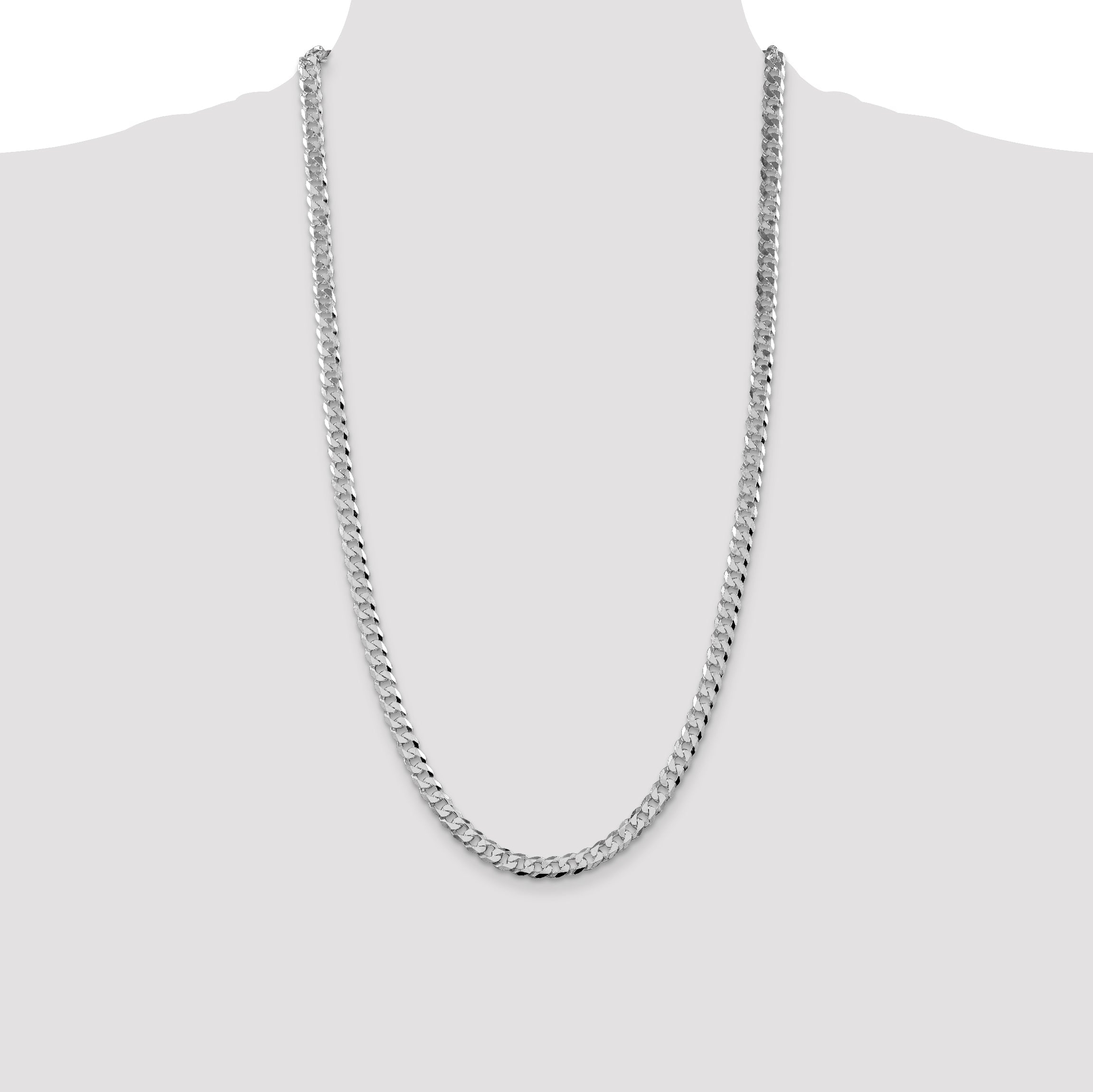 Sterling Silver Rhodium-Plated 6mm Beveled Curb Chain - 22