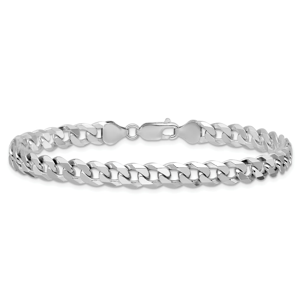 Sterling Silver Rhodium-plated 7mm Beveled Curb Chain