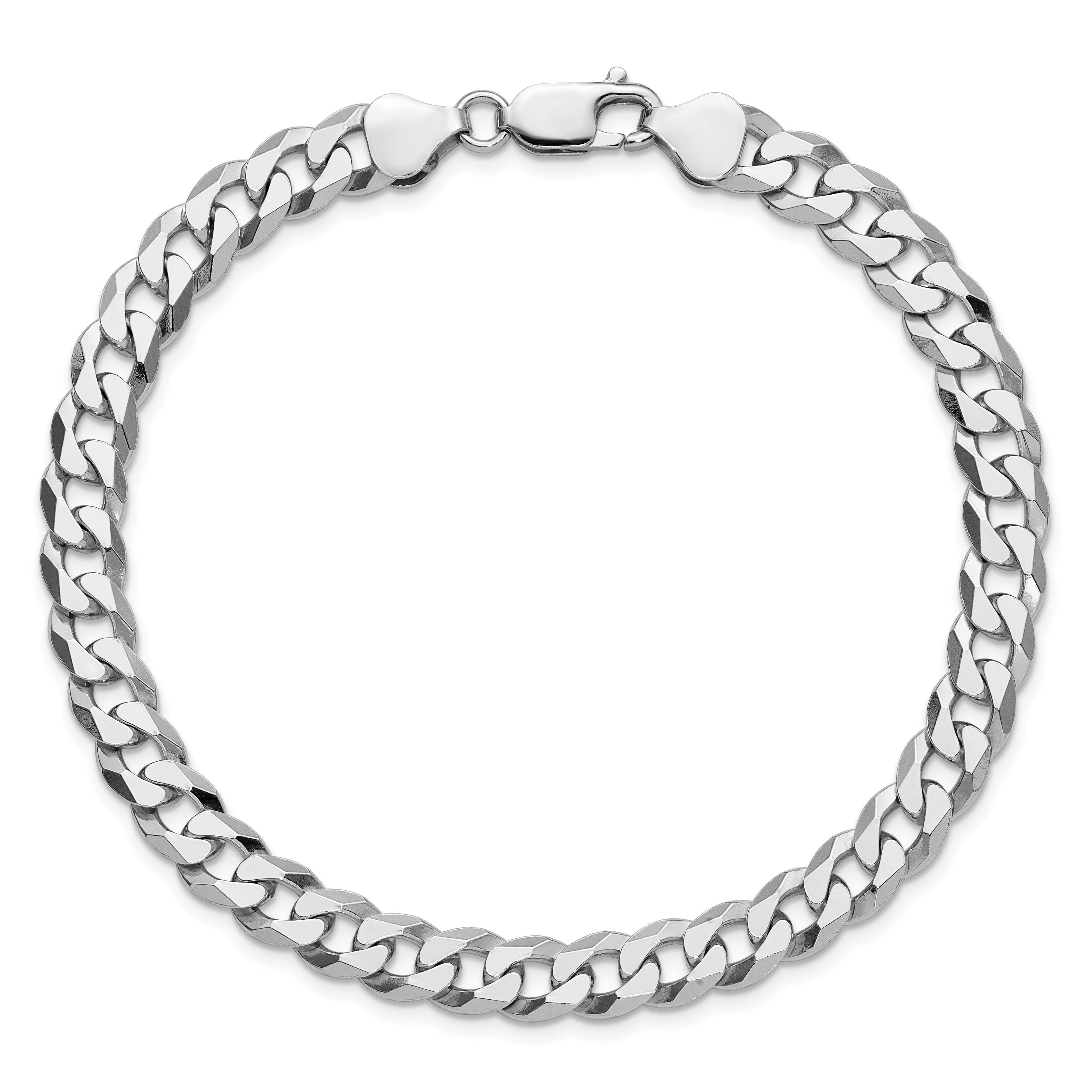 Sterling Silver Rhodium-plated 7mm Beveled Curb Chain