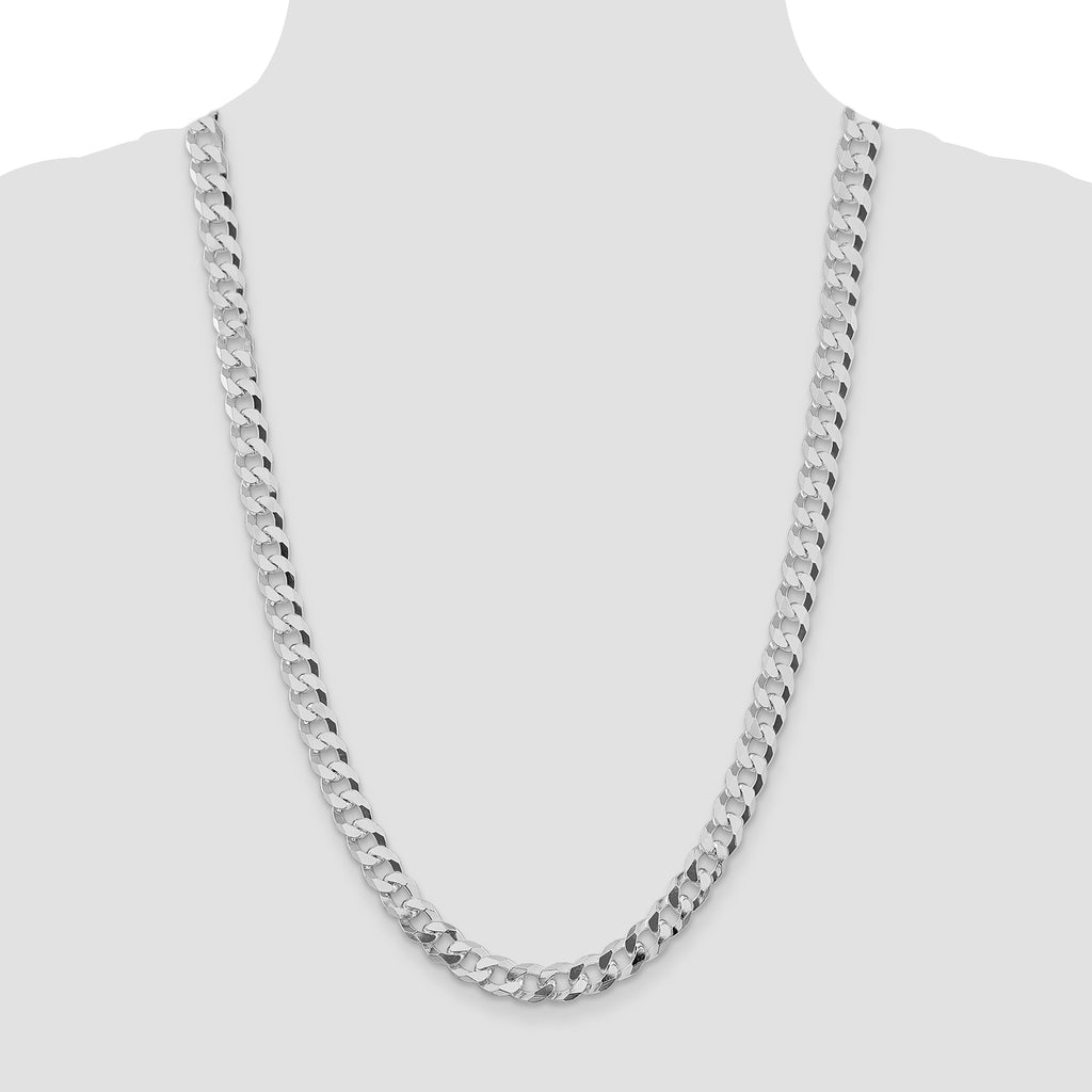 Sterling Silver Rhodium-plated 8.5mm Beveled Curb Chain