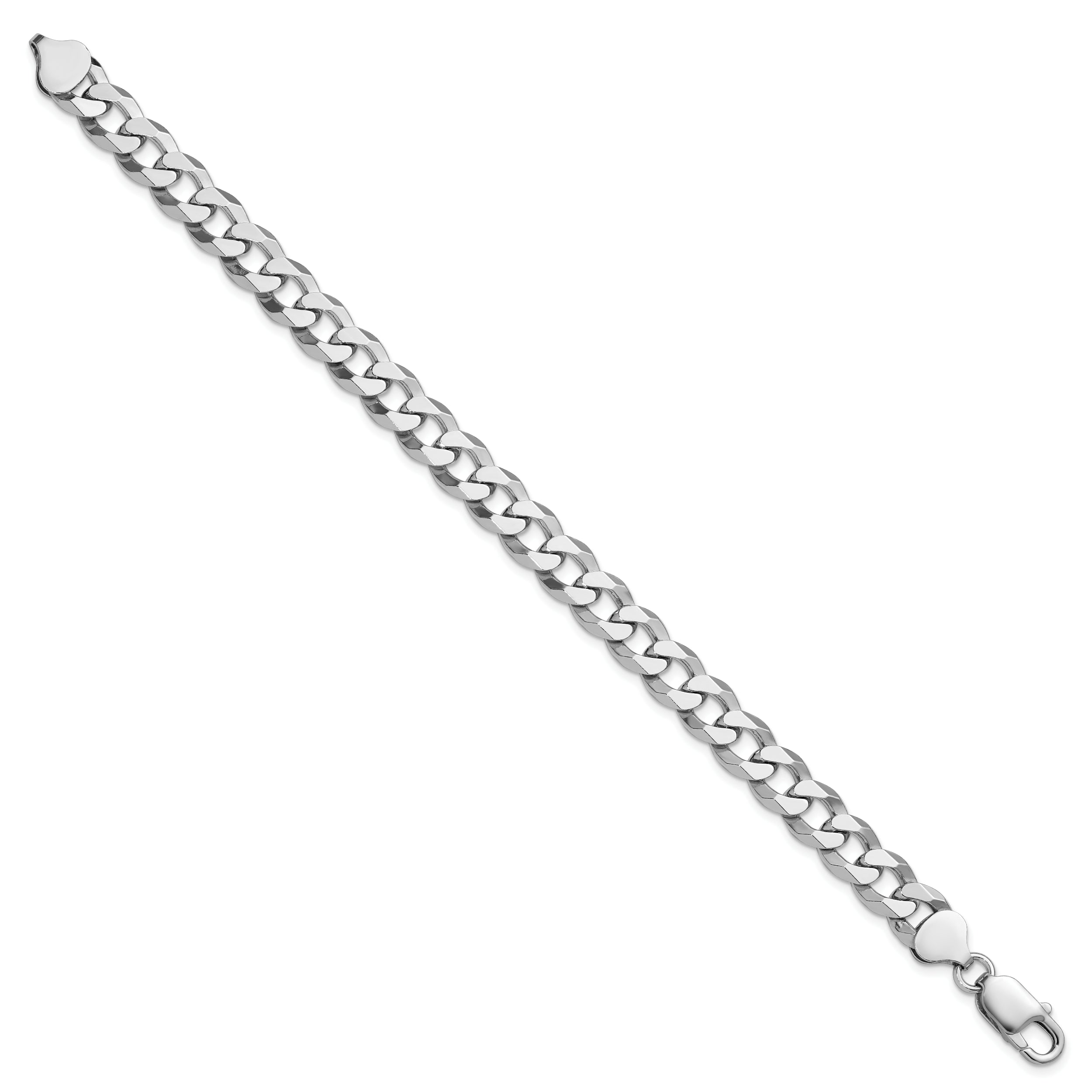 Sterling Silver Rhodium-plated 8.5mm Beveled Curb Chain