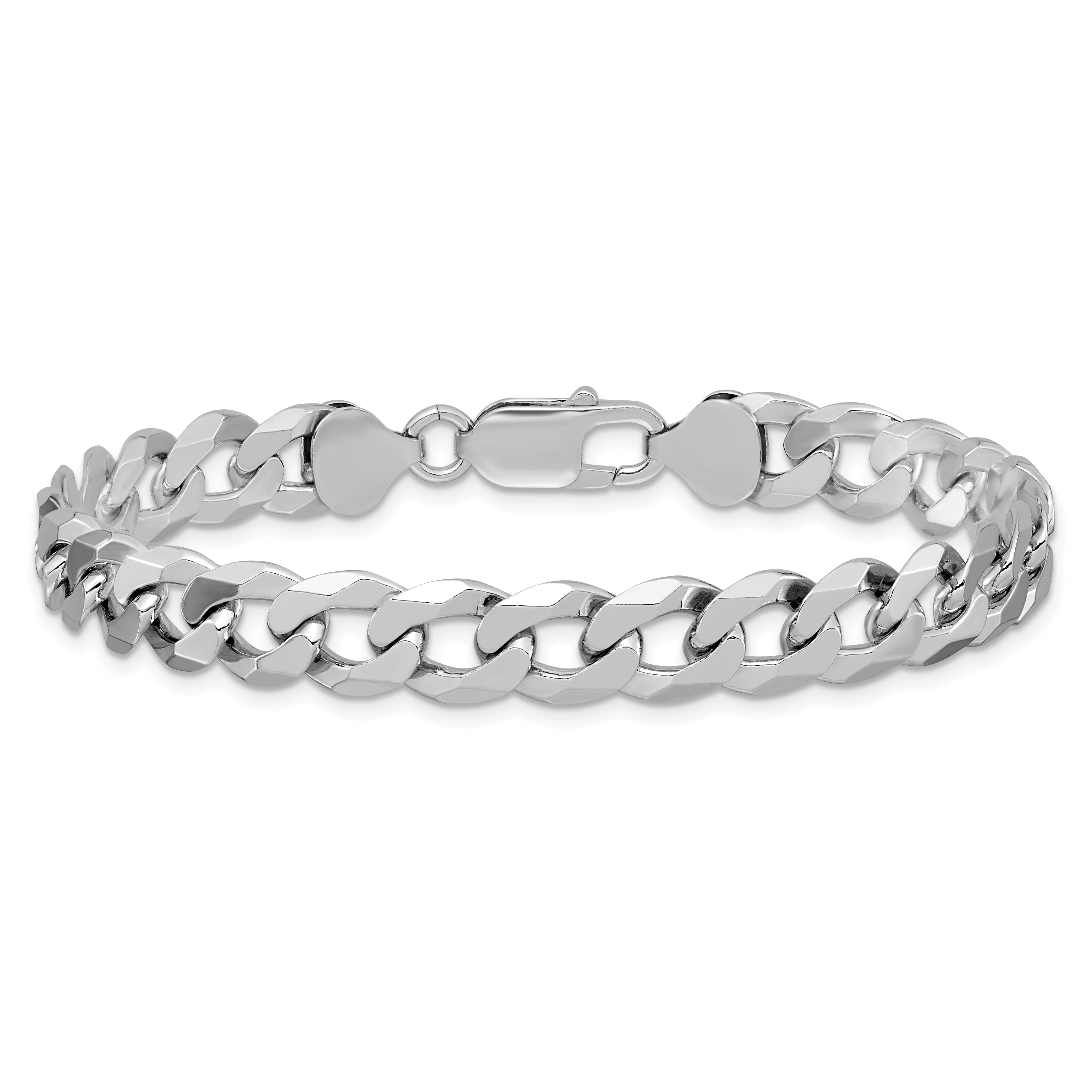 Sterling Silver Rhodium-plated 8.5mm Beveled Curb Chain