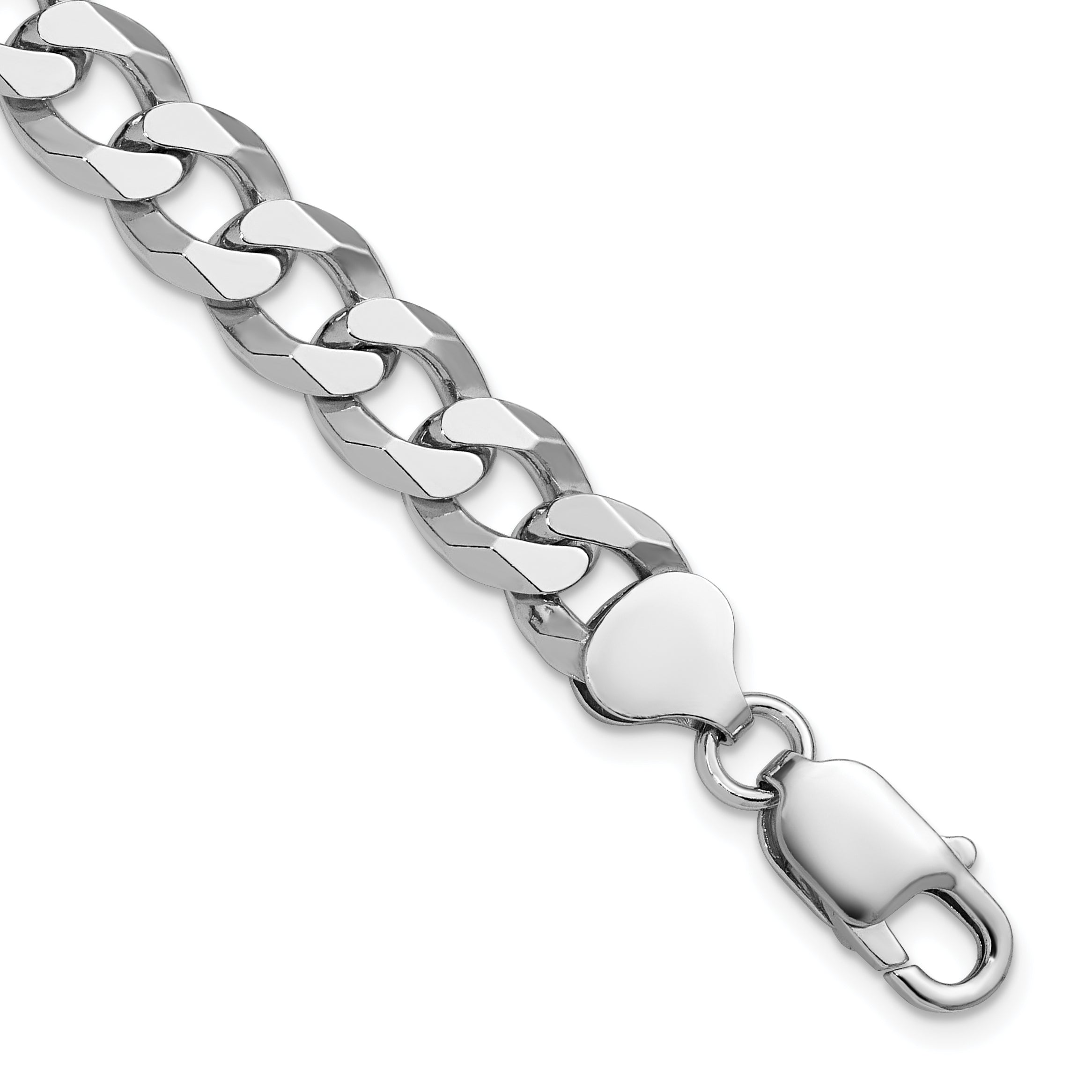 Sterling Silver Rhodium-plated 8.5mm Beveled Curb Chain