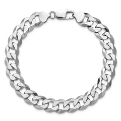 Sterling Silver Rhodium-plated 10.6mm Beveled Curb Chain