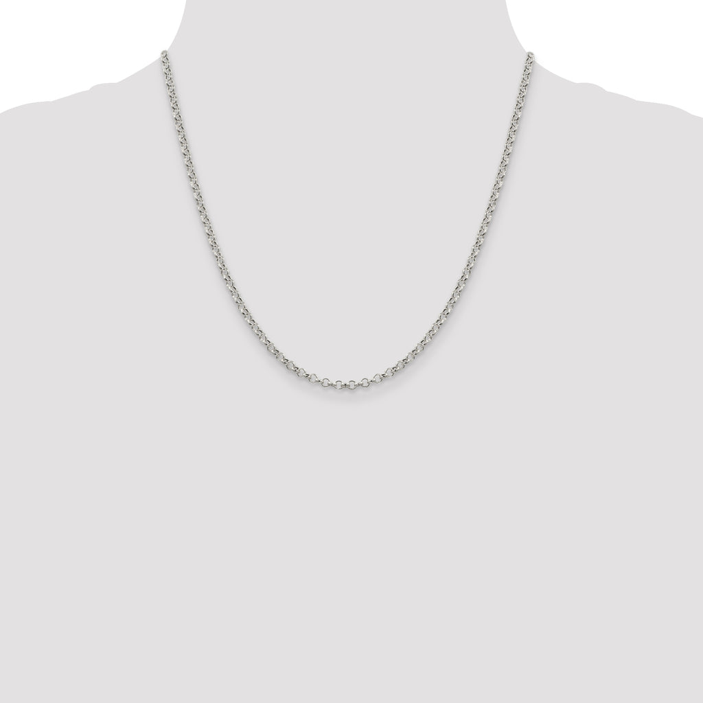 Sterling Silver 3mm Semi-solid Rolo Chain