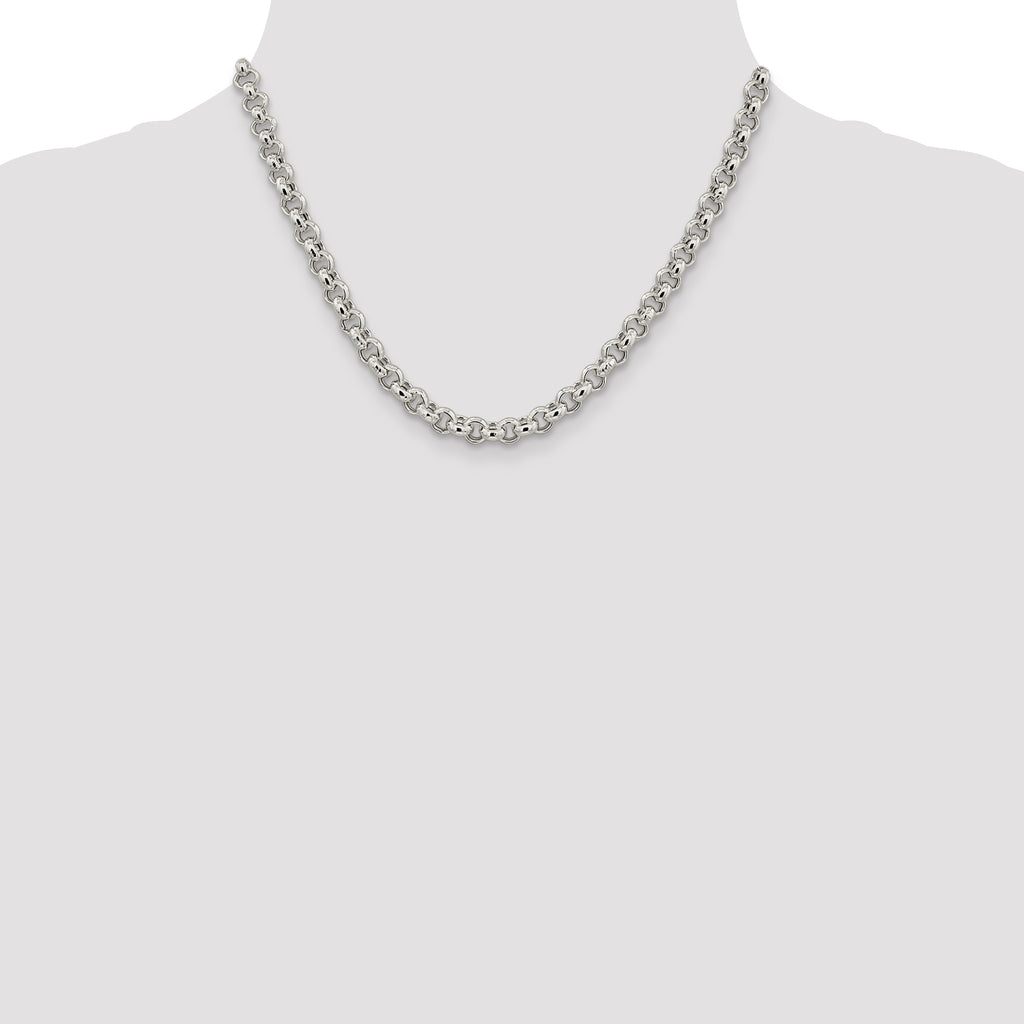Sterling Silver 6.5mm Semi-solid Rolo Chain