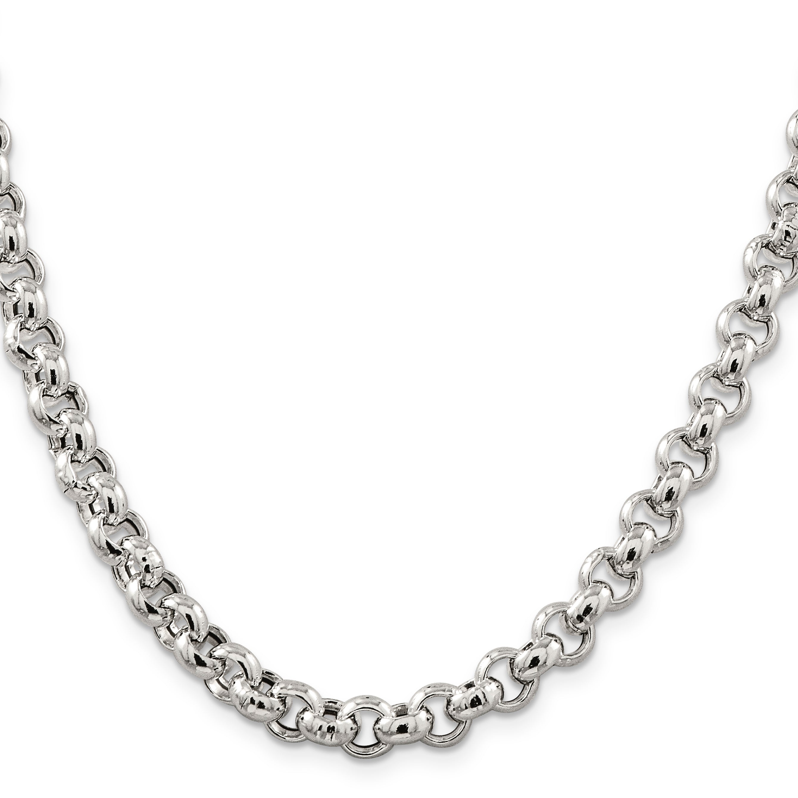 Sterling Silver 7.75mm Semi-solid Rolo Chain