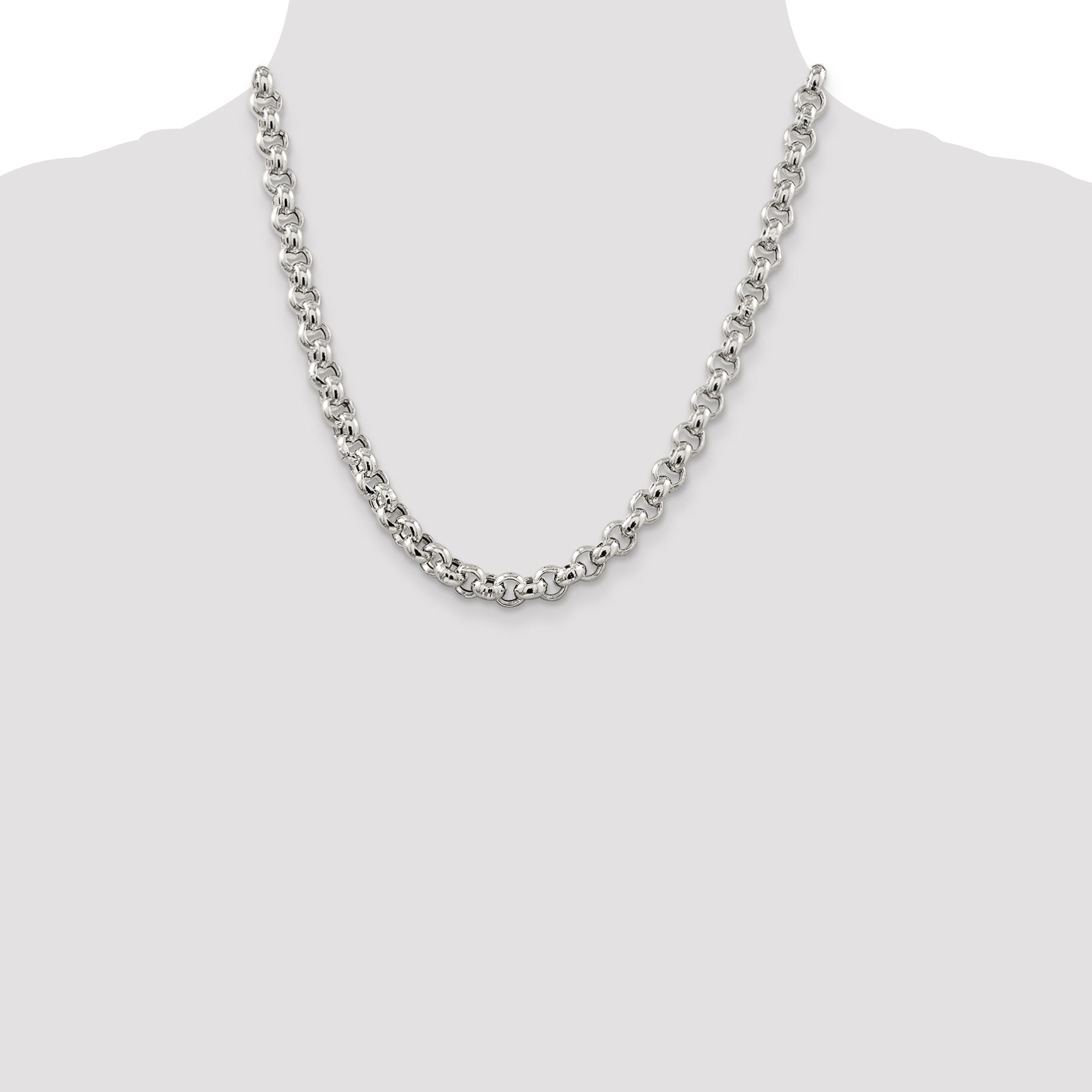 Sterling Silver 7.75mm Semi-solid Rolo Chain