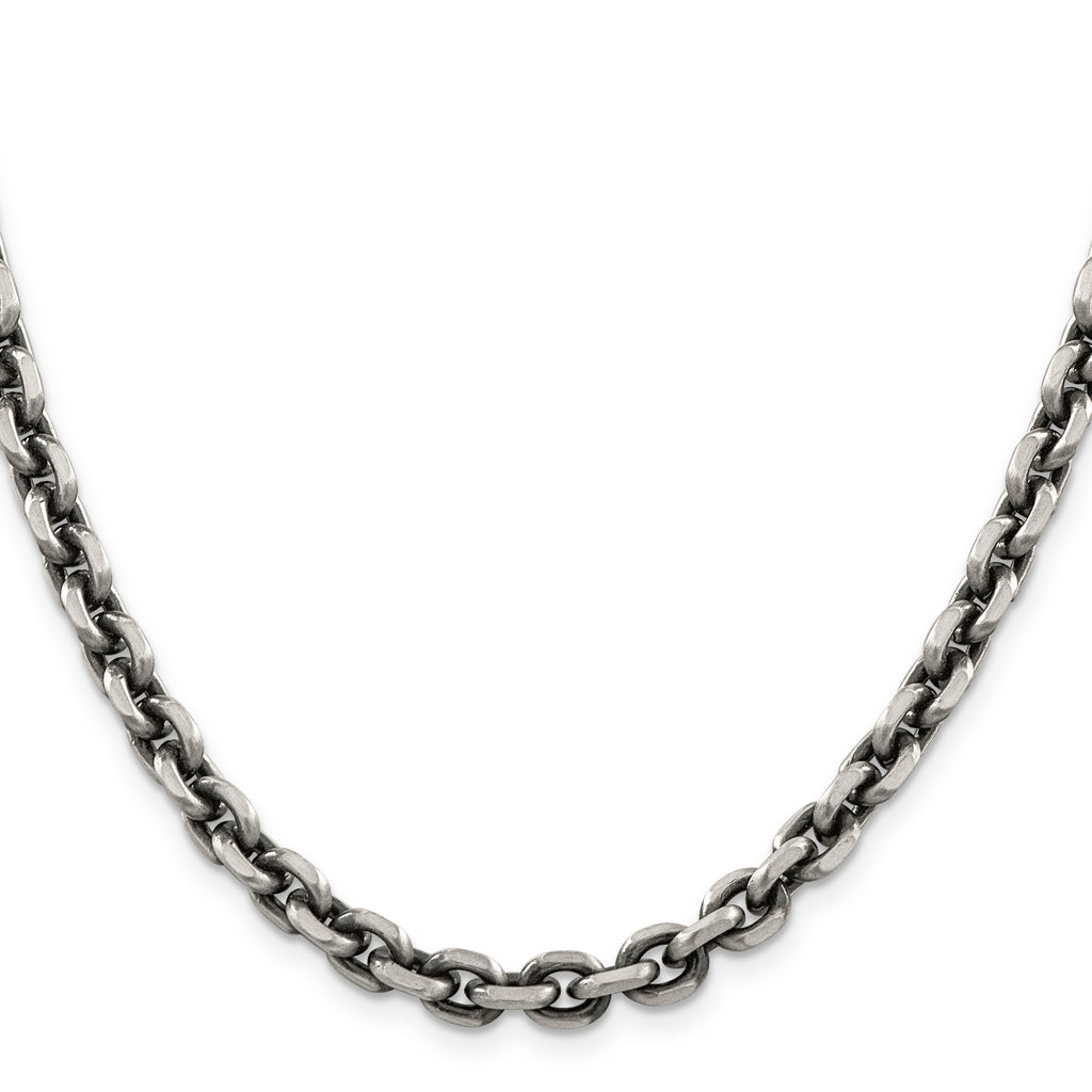 Sterling Silver Antiqued 7.0mm Diamond-Cut Elongated Open Link Chain