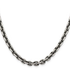 Sterling Silver Antiqued 7.0mm Diamond-Cut Elongated Open Link Chain