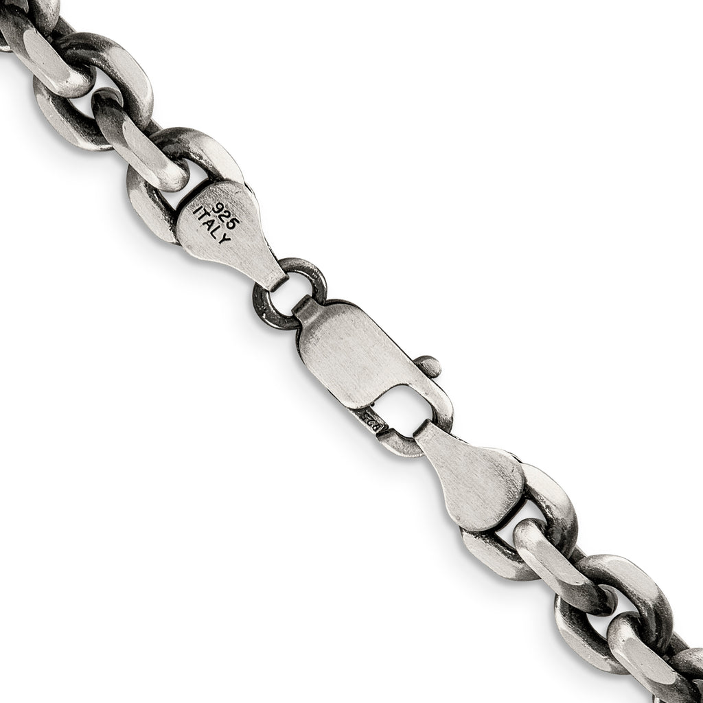 Sterling Silver Antiqued 7.0mm Diamond-Cut Elongated Open Link Chain
