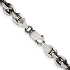 Sterling Silver Antiqued 7.0mm Diamond-Cut Elongated Open Link Chain